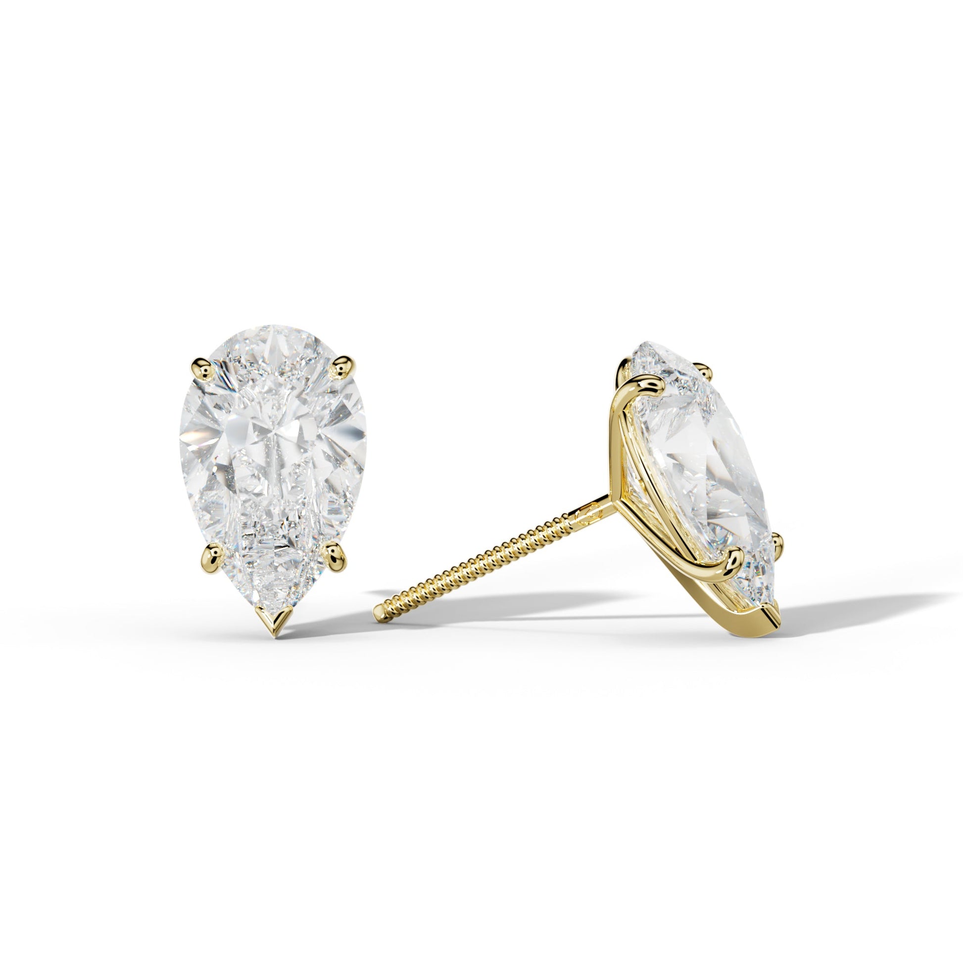 Pear Shape Diamond Stud Earrings With Classic And V Prong Martini Settings - 1/2 - 18K White Gold
