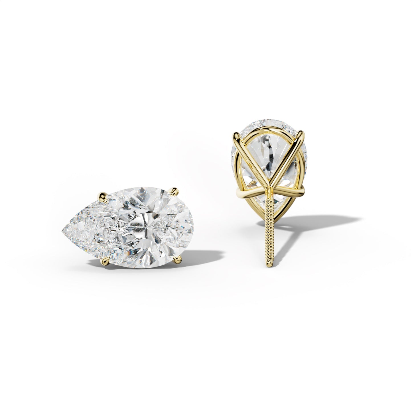 Pear Shape Diamond Stud Earrings With Four Prong Martini Settings - 1/2 - 18K Yellow Gold