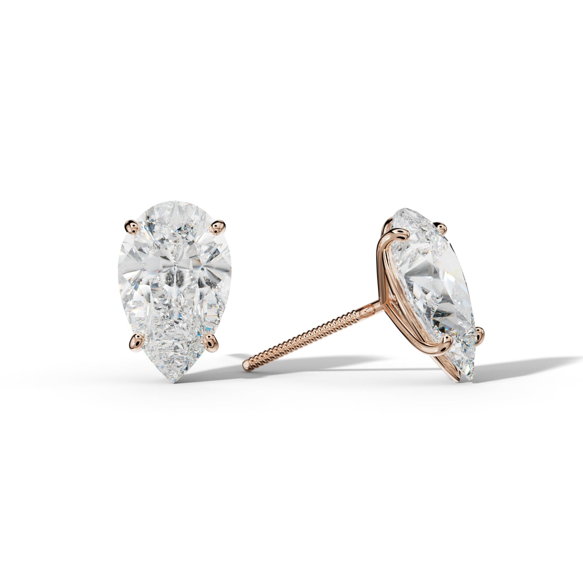Pear Shape Diamond Stud Earrings With Four Classic Prong Martini Settings - 1/2 - 18K Rose Gold