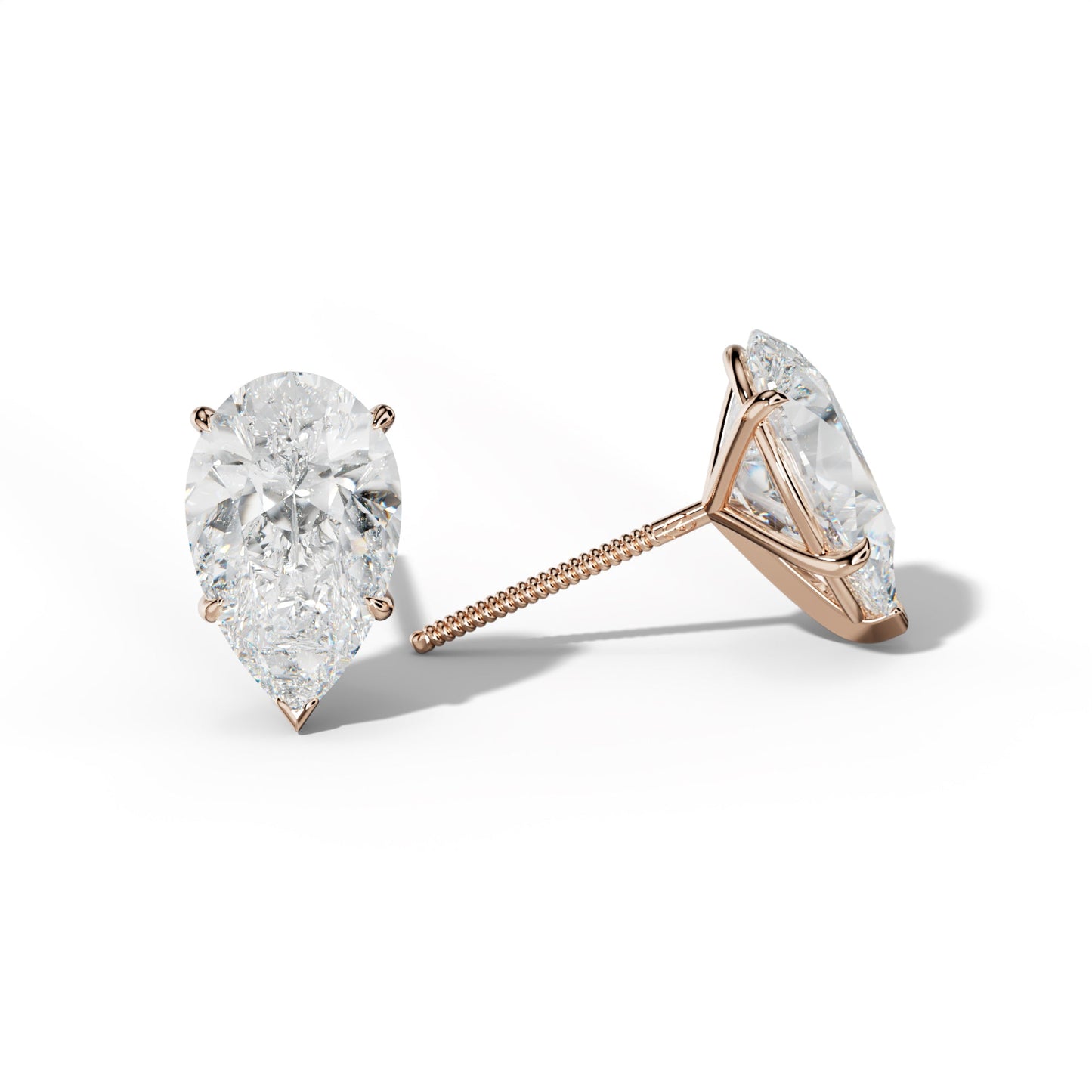 Pear Shape Diamond Stud Earrings With V Prong Martini Settings - 1/2 - 18K Rose Gold