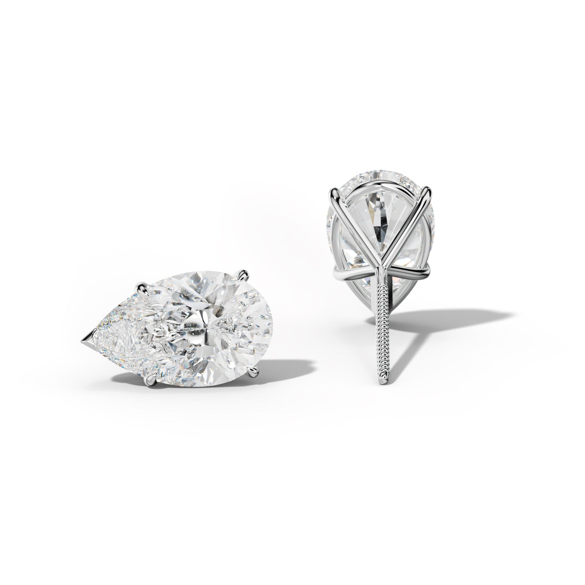 Pear Shape Diamond Stud Earrings With V Prong Martini Settings - 1/2 - 14K Yellow Gold