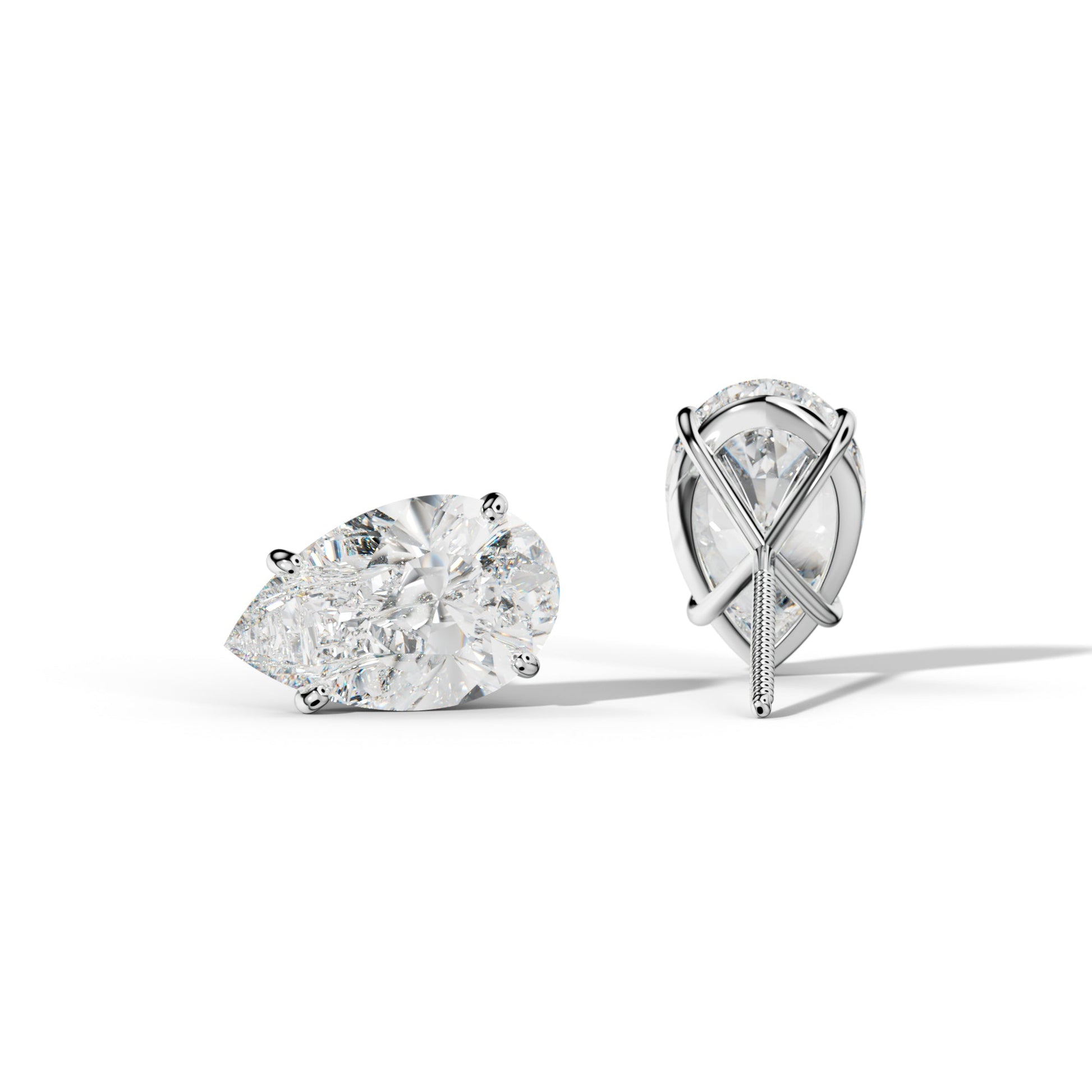 Pear Shape Diamond Stud Earrings With Four Classic Prong Martini Settings - 1/2 - 14K Yellow Gold