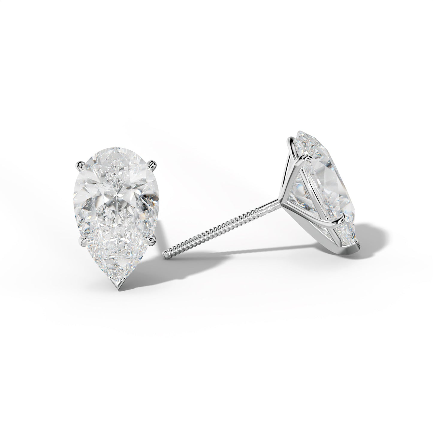 Pear Shape Diamond Stud Earrings With V Prong Martini Settings