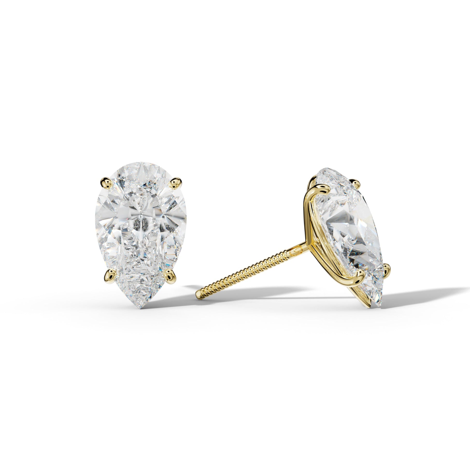 Pear Shape Diamond Stud Earrings With Four Classic Prong Martini Settings - 1/2 - 18K White Gold