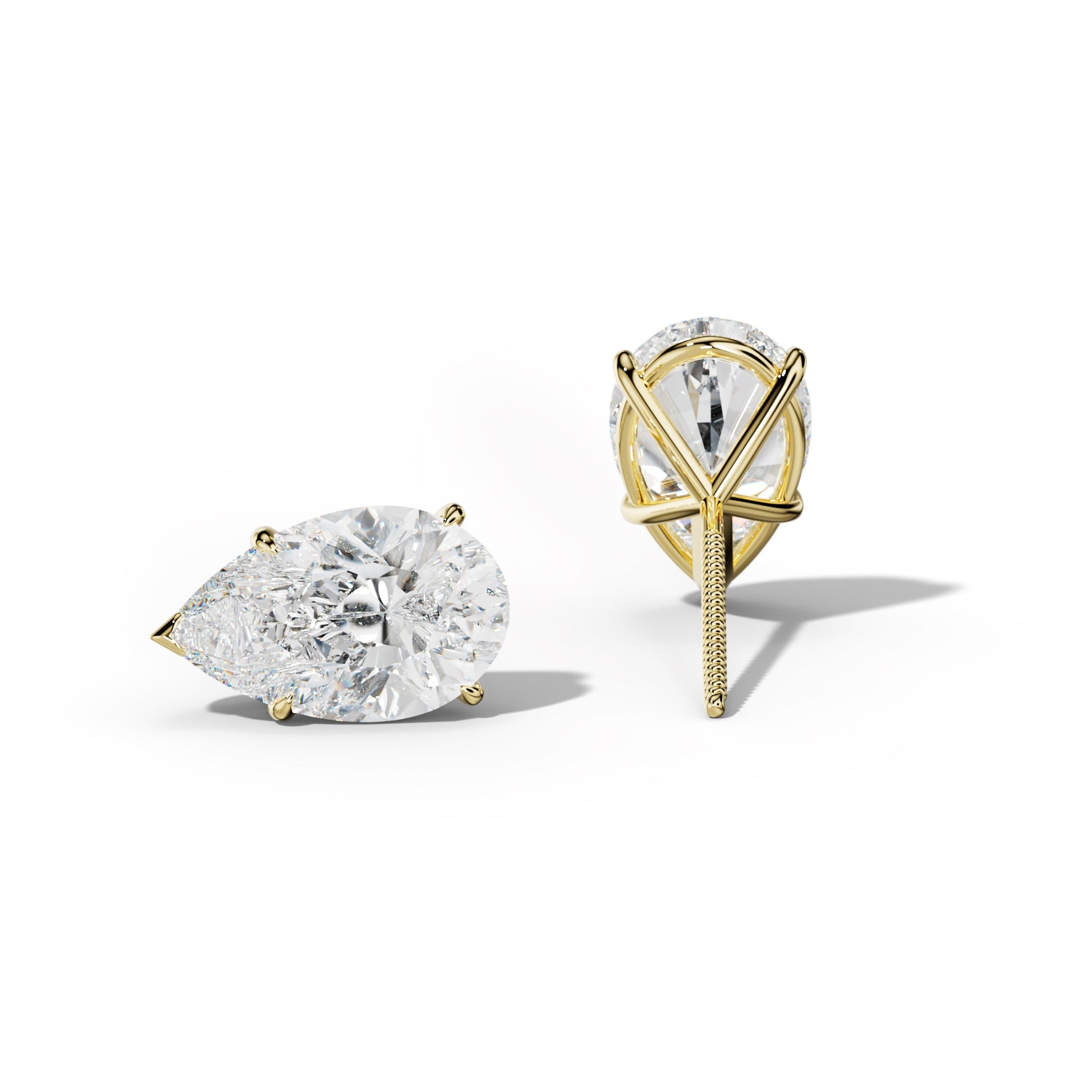 Pear Shape Diamond Stud Earrings With V Prong Martini Settings - 1/2 - 18K Yellow Gold