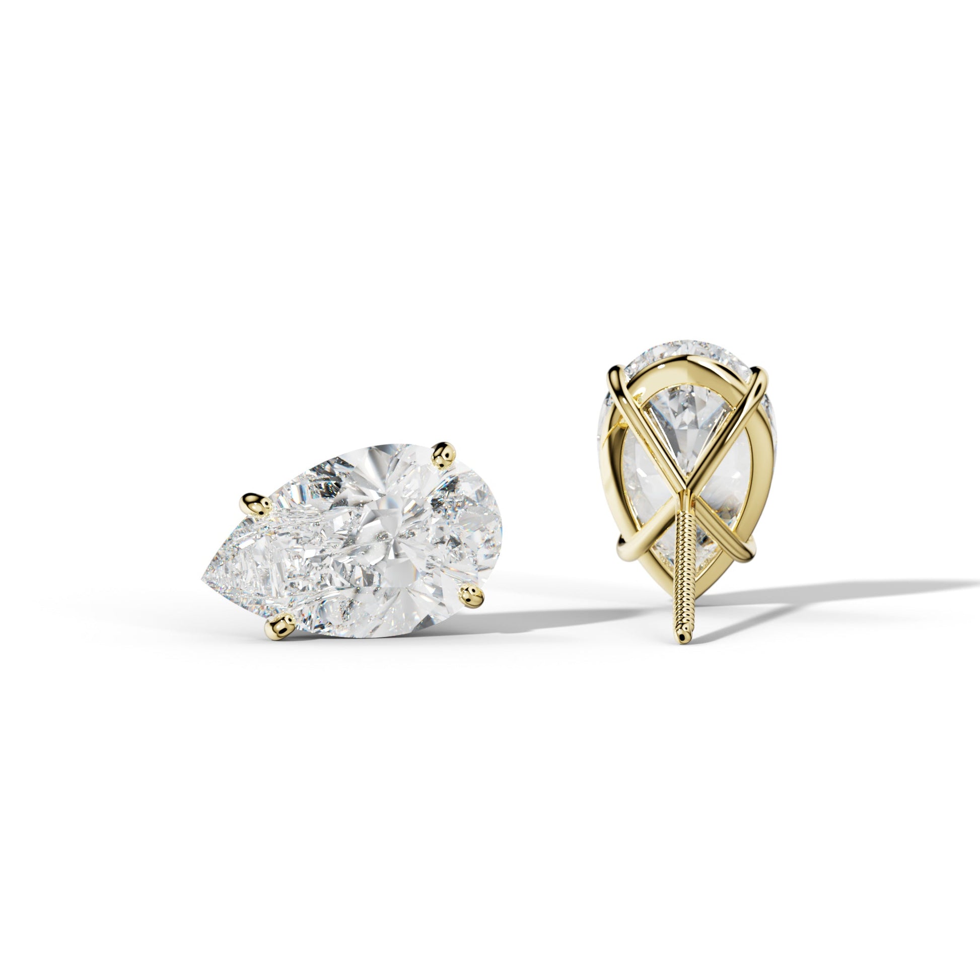 Pear Shape Diamond Stud Earrings With Four Classic Prong Martini Settings - 1/2 - 18K Yellow Gold