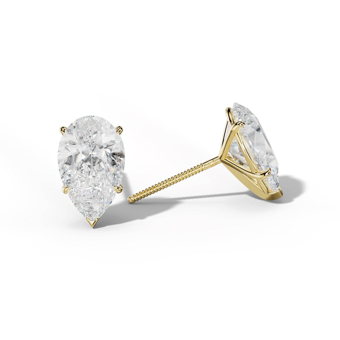 Pear Shape Diamond Stud Earrings With V Prong Martini Settings - 1/2 - 18K White Gold