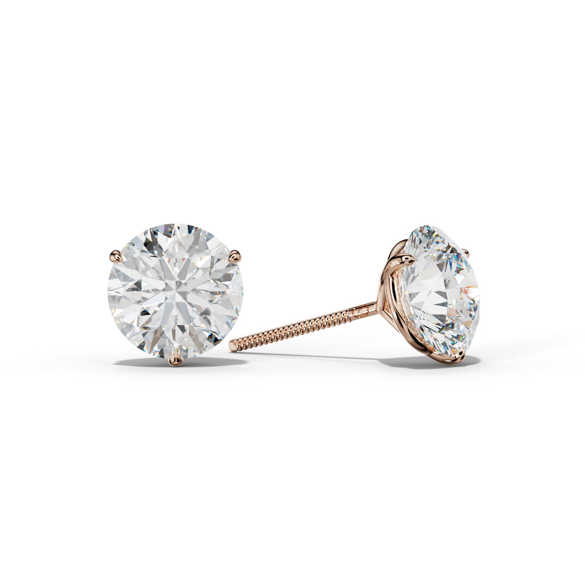 Round Diamond Stud Earrings With Three Prong Martini Setting - 1/2 - Platinum 950