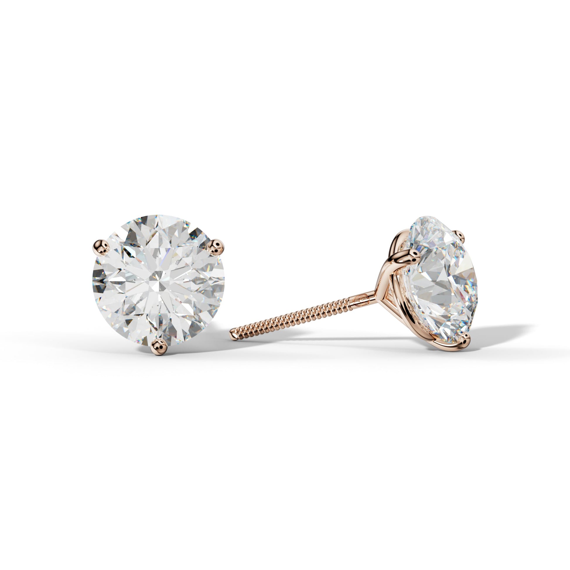 Three Prong Diamond Stud Earrings - 1/2 - Platinum 950