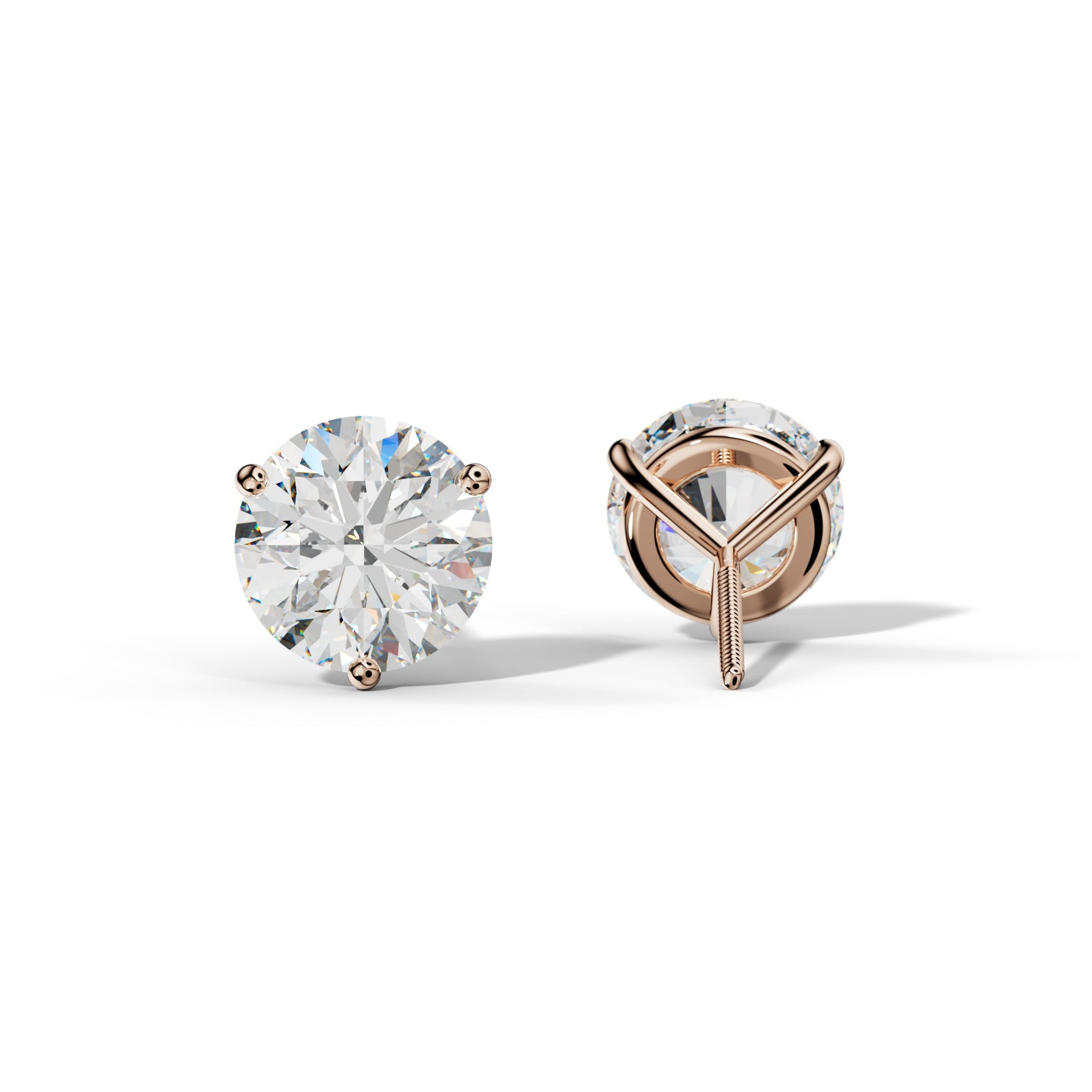 Three Prong Diamond Stud Earrings - 3/4 - 14K White Gold