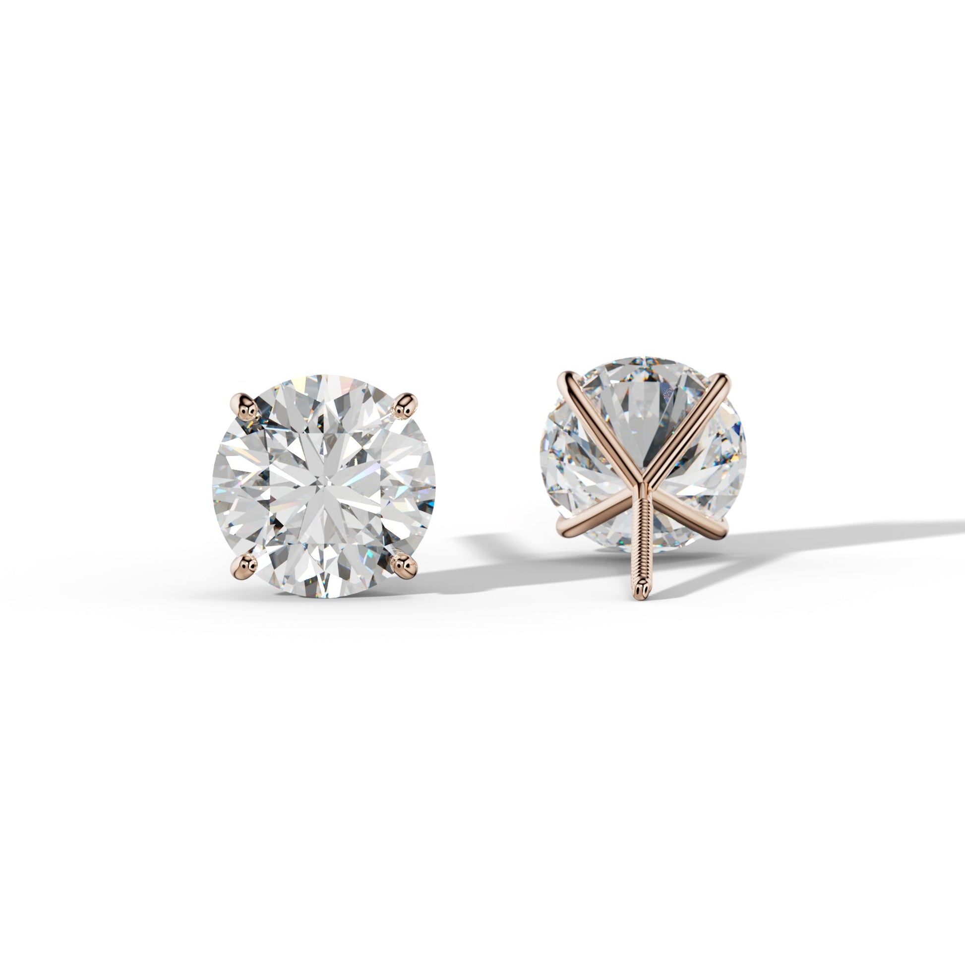 Round Diamond Stud Earrings With Four Classic Prong Martini Settings - 3/4 - 14K White Gold