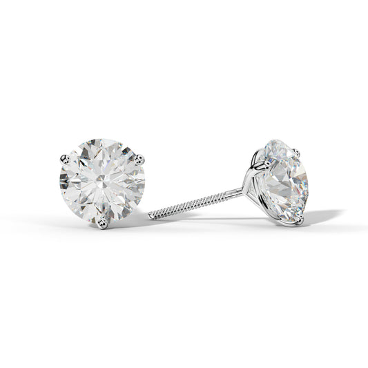 Three Prong Diamond Stud Earrings