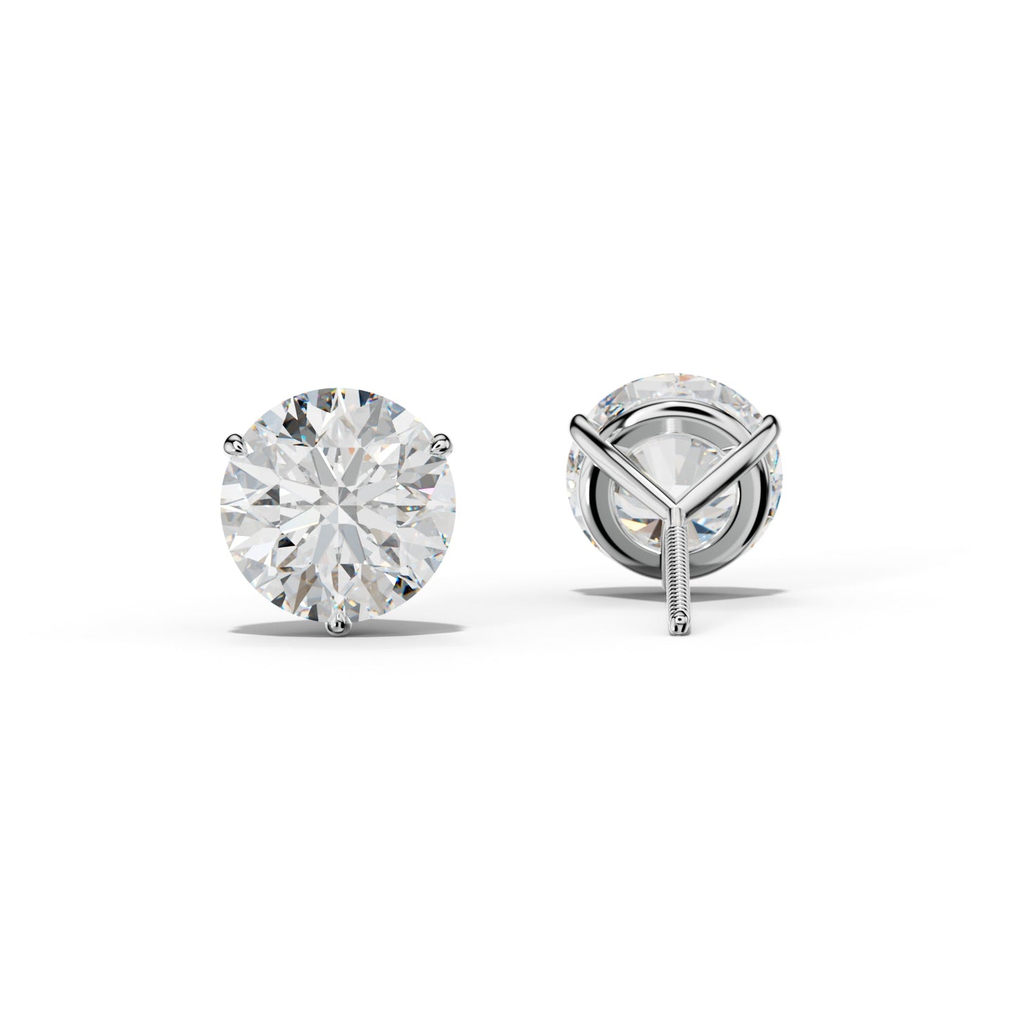 Round Diamond Stud Earrings With Three Prong Martini Setting - 1/2 - 14K Yellow Gold
