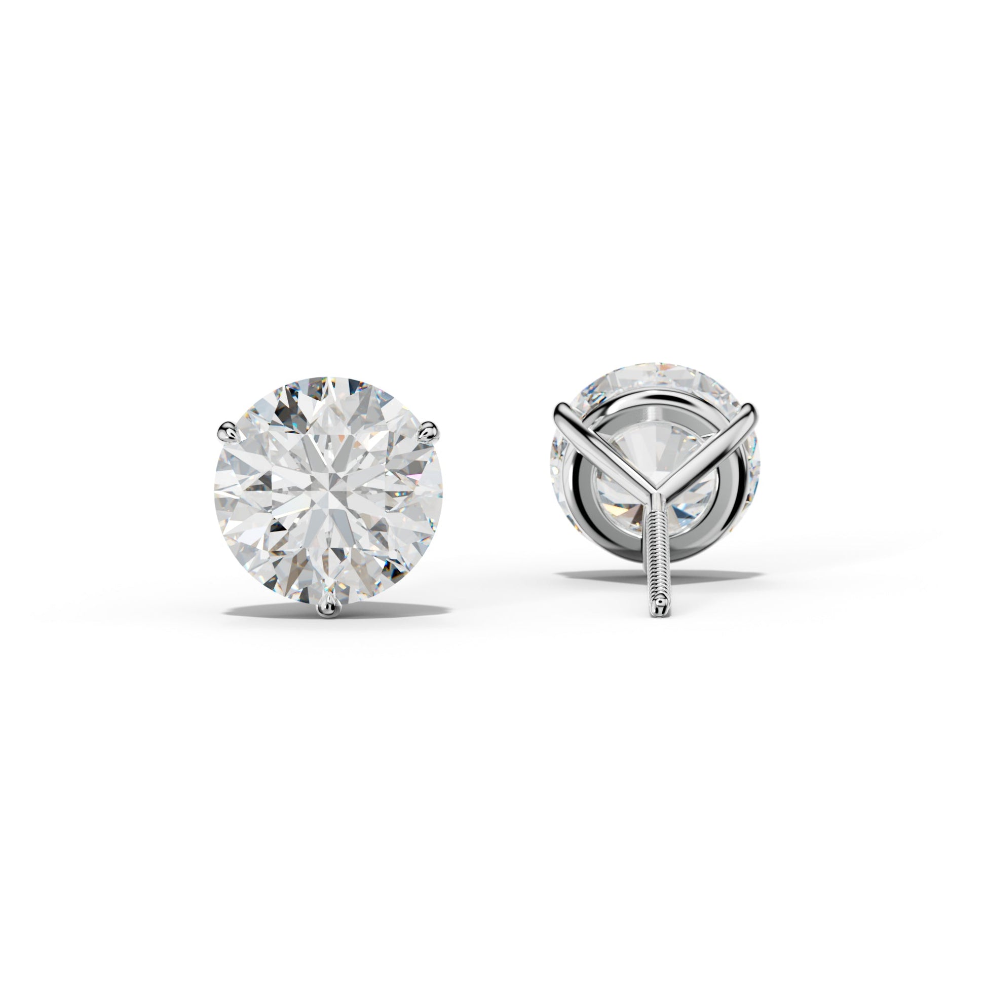 Round Diamond Stud Earrings With Three Prong Martini Setting - 1/2 - 14K Yellow Gold
