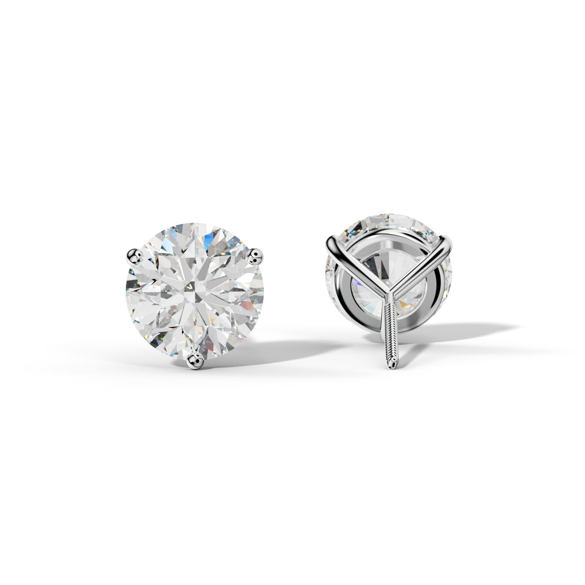 Round Diamond Stud Earrings With Classic Three Prong Martini Setting - 1/2 - 14K Yellow Gold