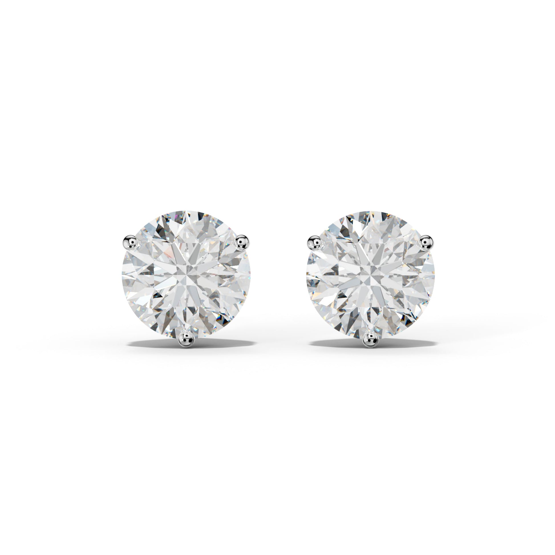 Three Prong Diamond Stud Earrings - 1/2 - 18K White Gold
