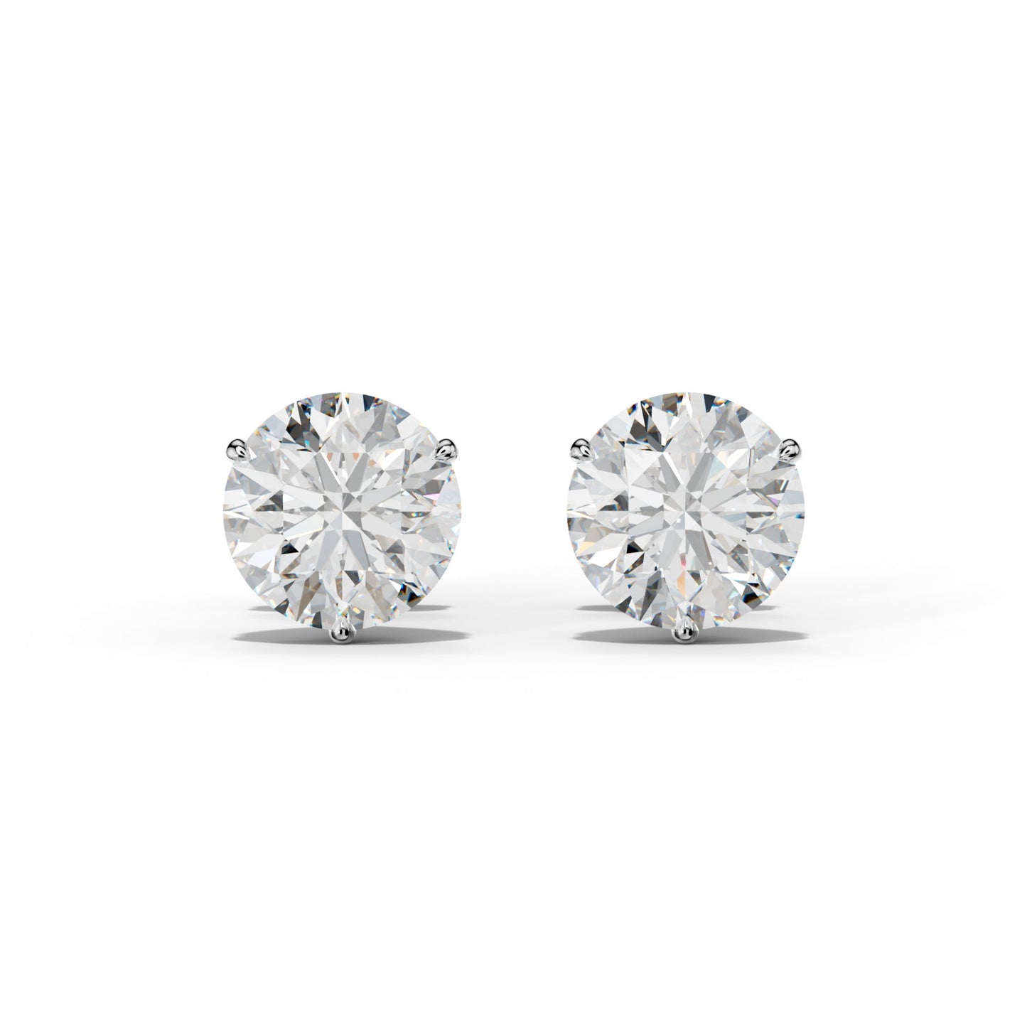 Round Diamond Stud Earrings With Three Prong Martini Setting - 1/2 - 18K White Gold