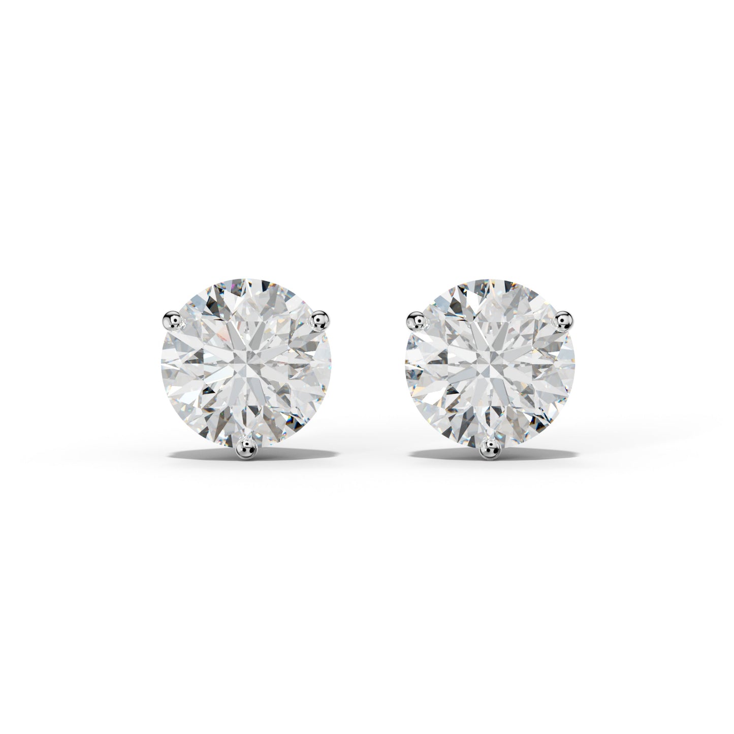 Round Diamond Stud Earrings With Classic Three Prong Martini Setting - 1/2 - 18K White Gold
