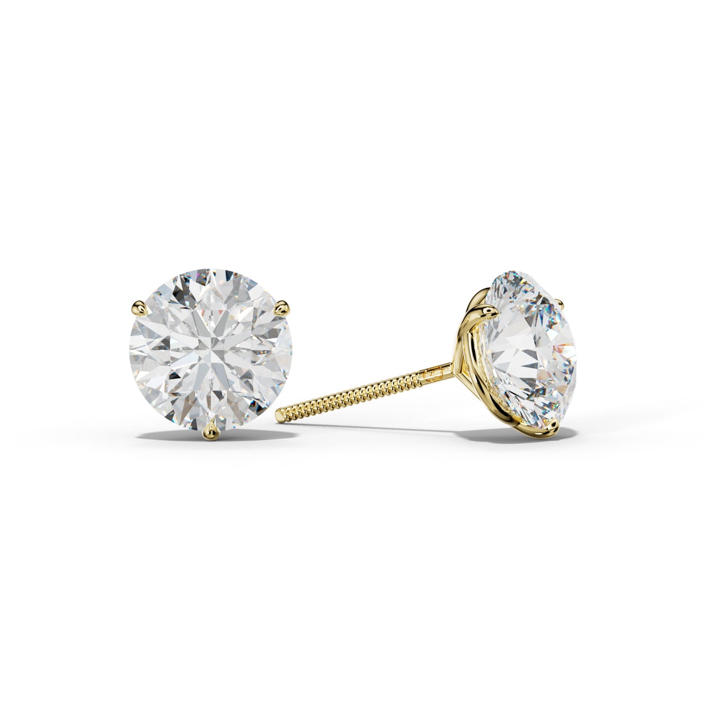 Round Diamond Stud Earrings With Three Prong Martini Setting - 1/2 - 18K Yellow Gold