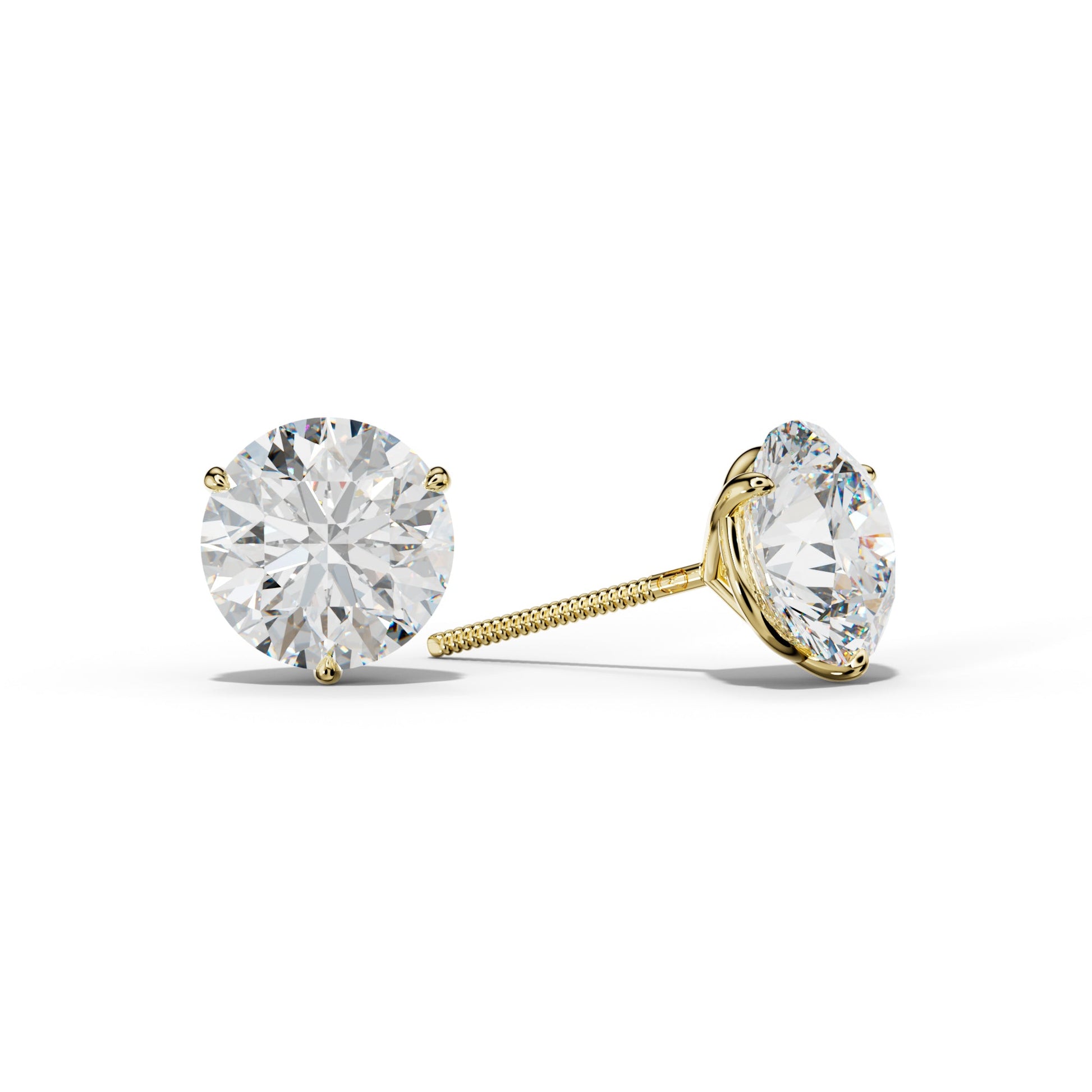 Round Diamond Stud Earrings With Three Prong Martini Setting - 1/2 - 18K Yellow Gold