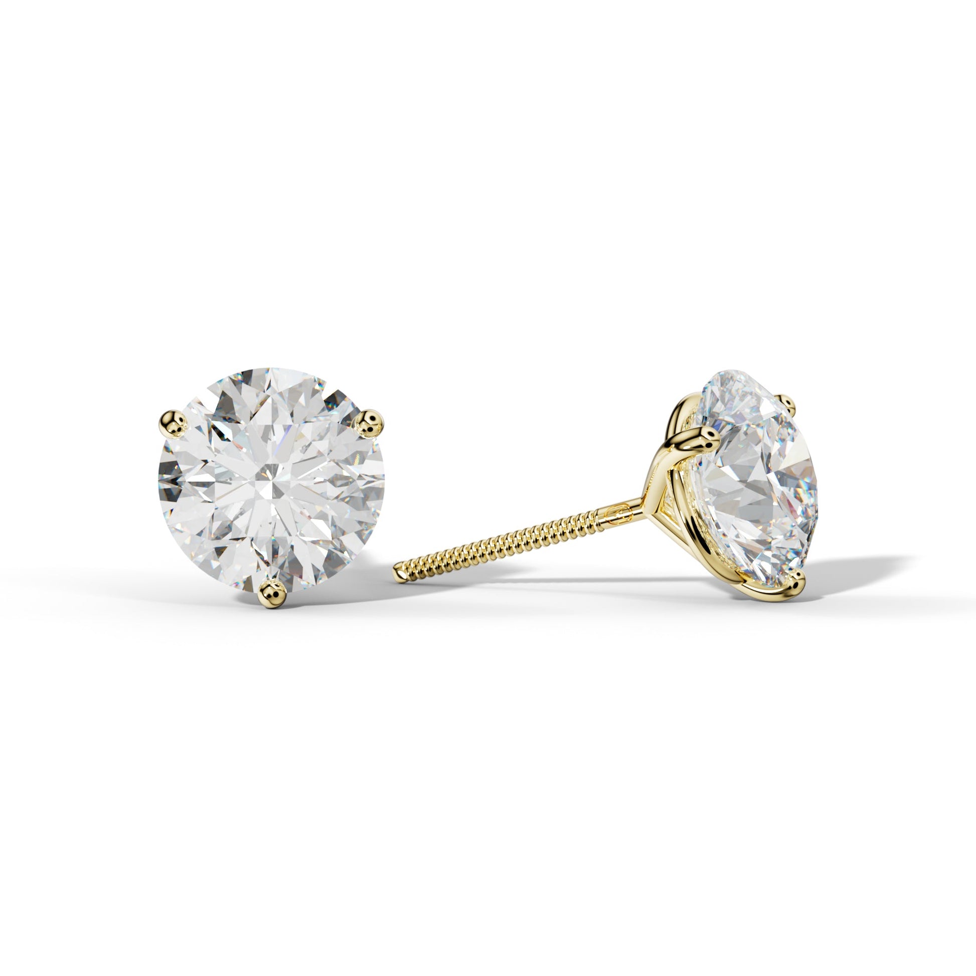 Round Diamond Stud Earrings With Classic Three Prong Martini Setting - 1/2 - 18K Yellow Gold