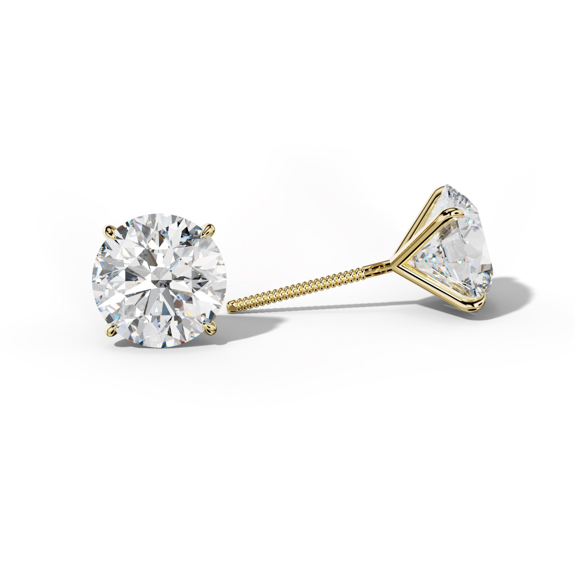 Round Diamond Stud Earrings With Four Prong Martini Settings - 1/2 - 18K Yellow Gold