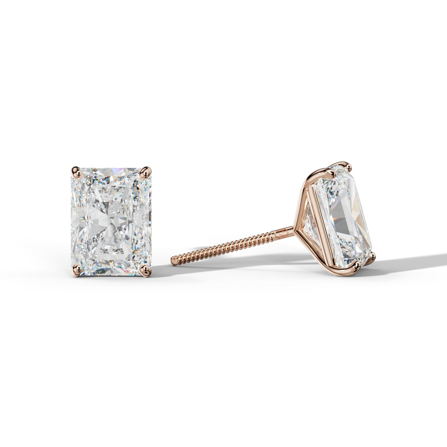 Radiant Diamond Stud Earrings With Four Classic  Prong Martini Settings - 1/2 - 18K Rose Gold