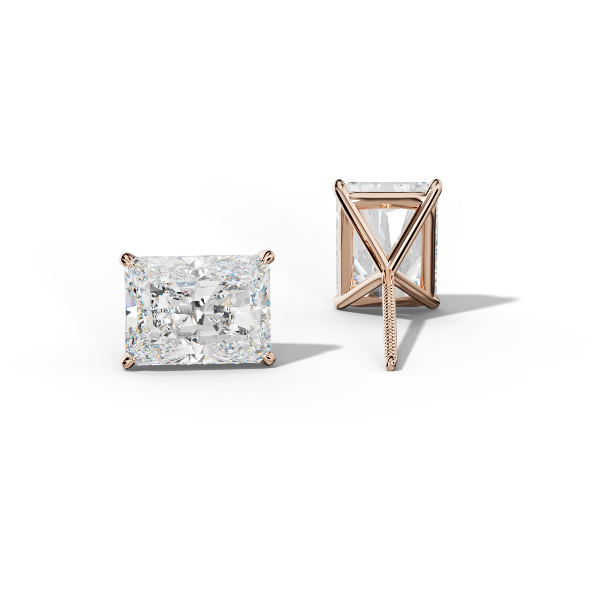 Radiant Diamond Stud Earrings With Four Prong Martini Settings - 1/2 - Platinum 950