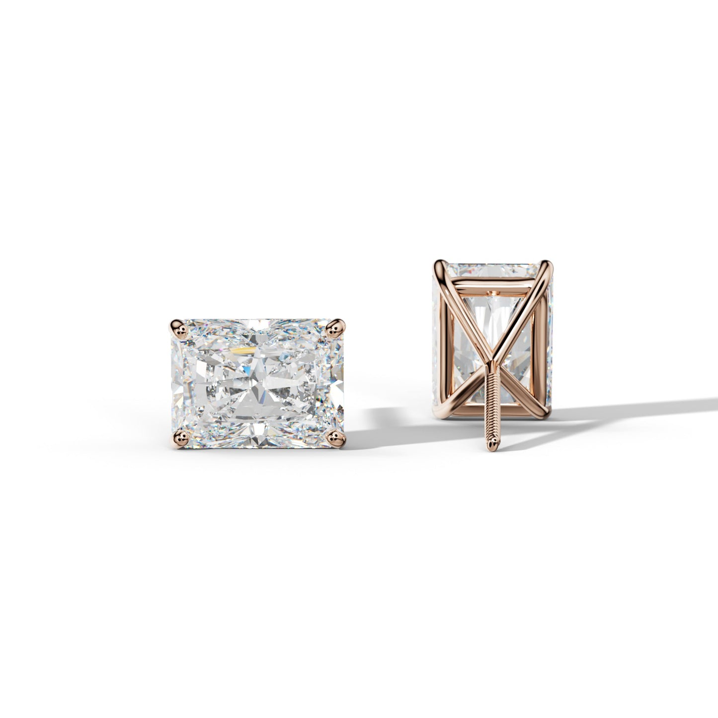 Radiant Diamond Stud Earrings With Four Classic  Prong Martini Settings - 1/2 - Platinum 950