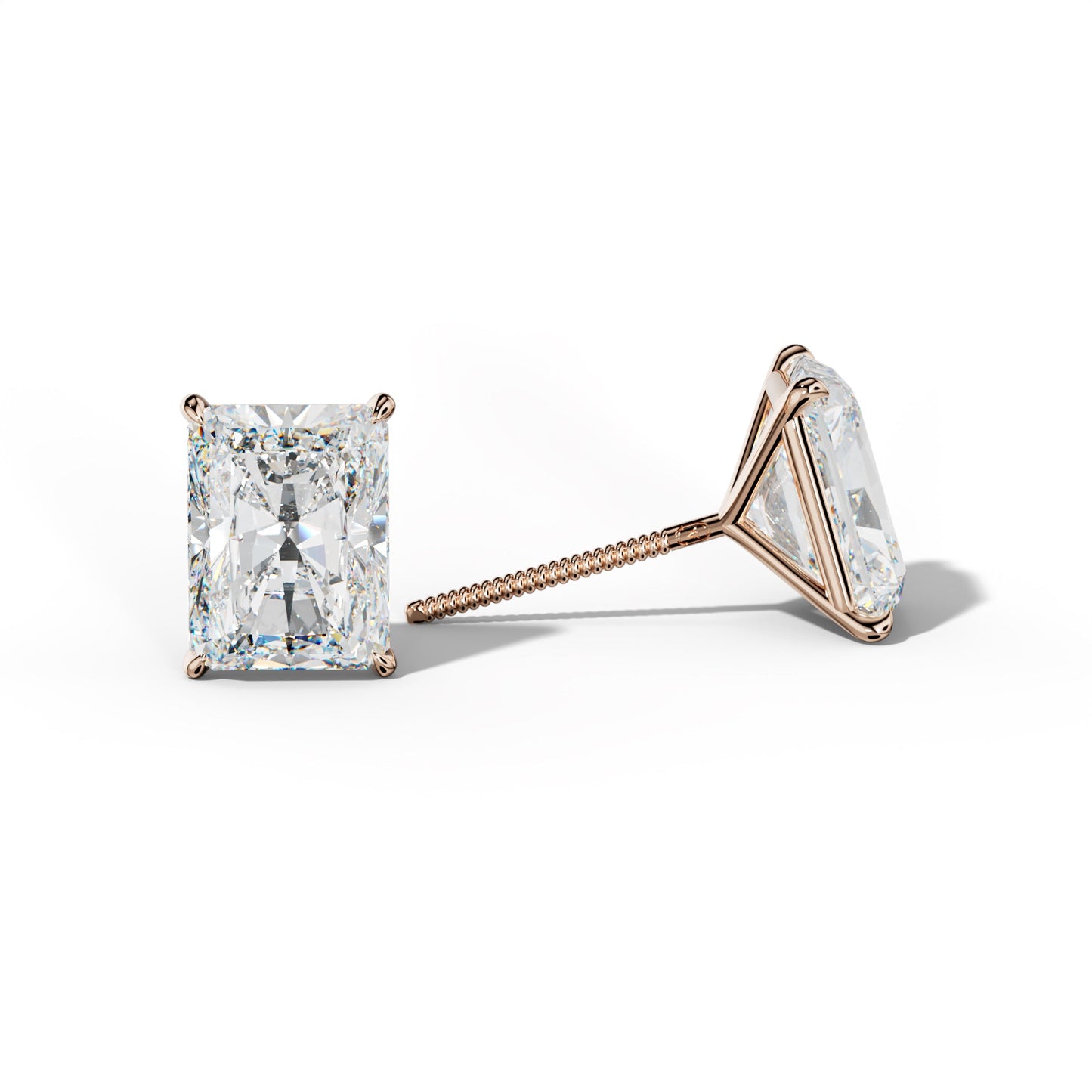 Radiant Diamond Stud Earrings With Four Prong Martini Settings - 1/2 - 18K Rose Gold