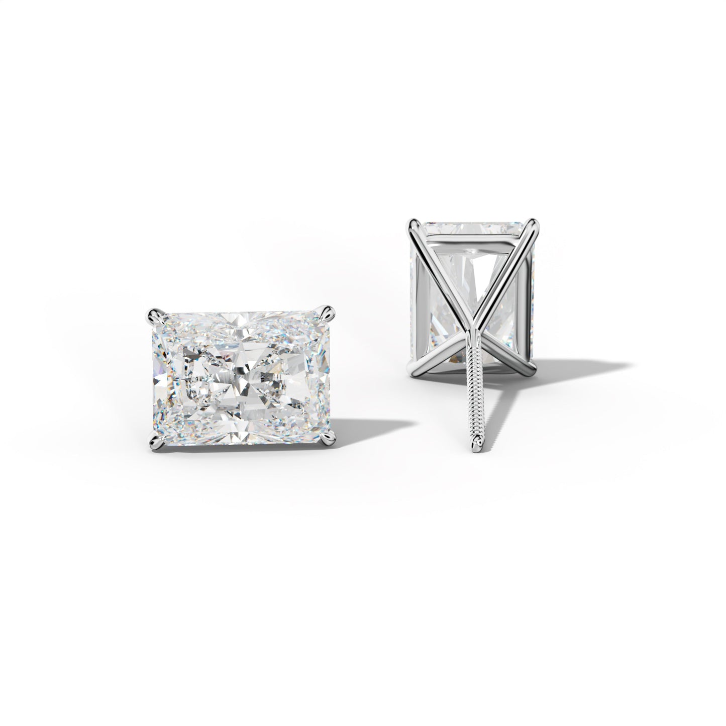 Radiant Diamond Stud Earrings With Four Prong Martini Settings - 1/2 - 14K Yellow Gold