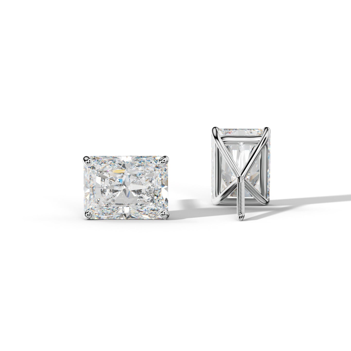 Radiant Diamond Stud Earrings With Four Classic  Prong Martini Settings - 1/2 - 14K Yellow Gold