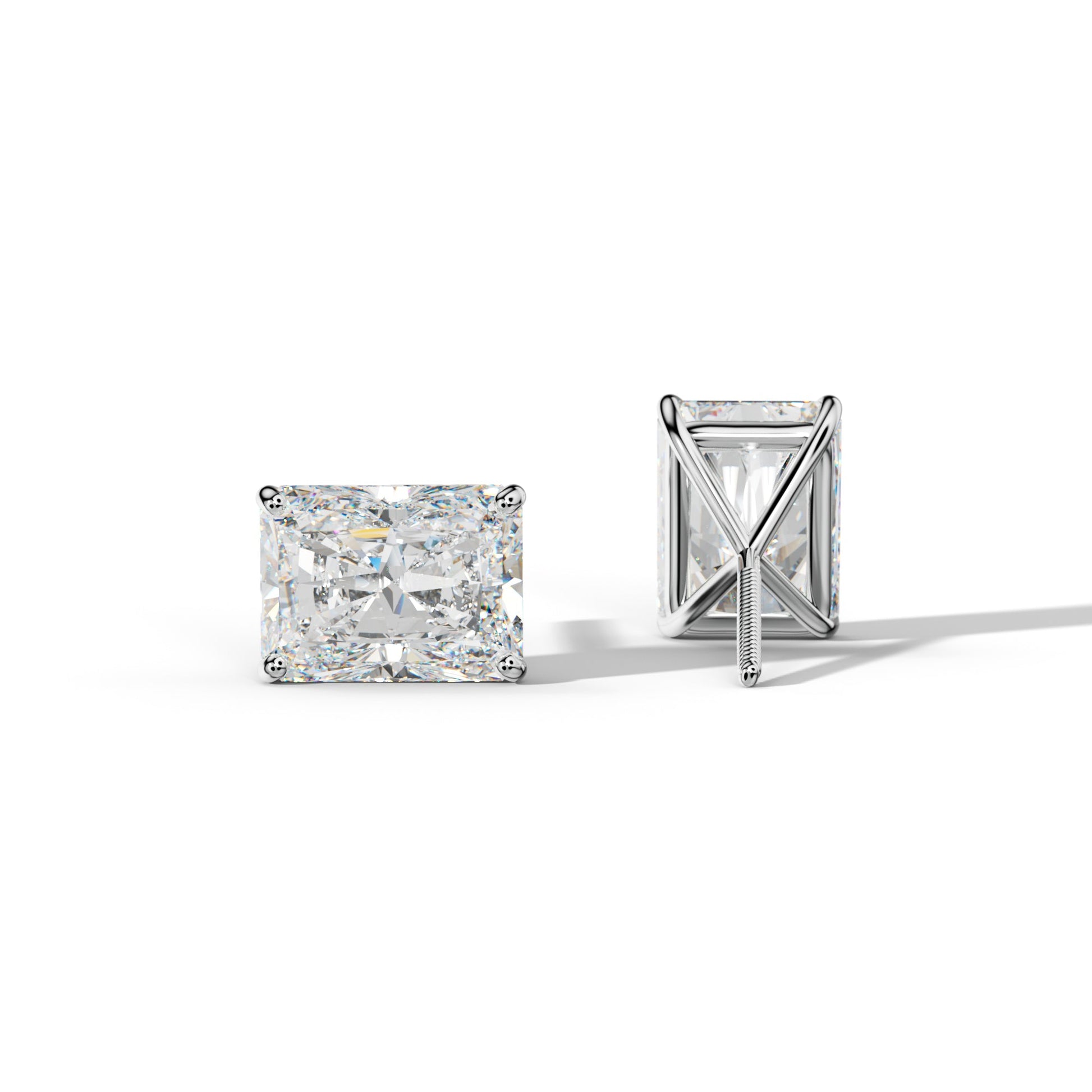 Radiant Diamond Stud Earrings With Four Classic  Prong Martini Settings - 1/2 - 14K Yellow Gold