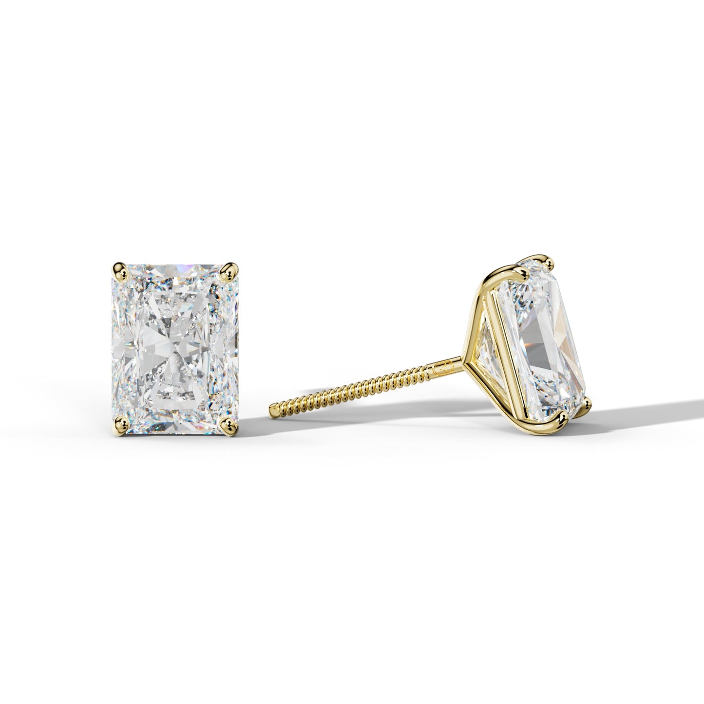 Radiant Diamond Stud Earrings With Four Classic  Prong Martini Settings - 1/2 - 18K White Gold