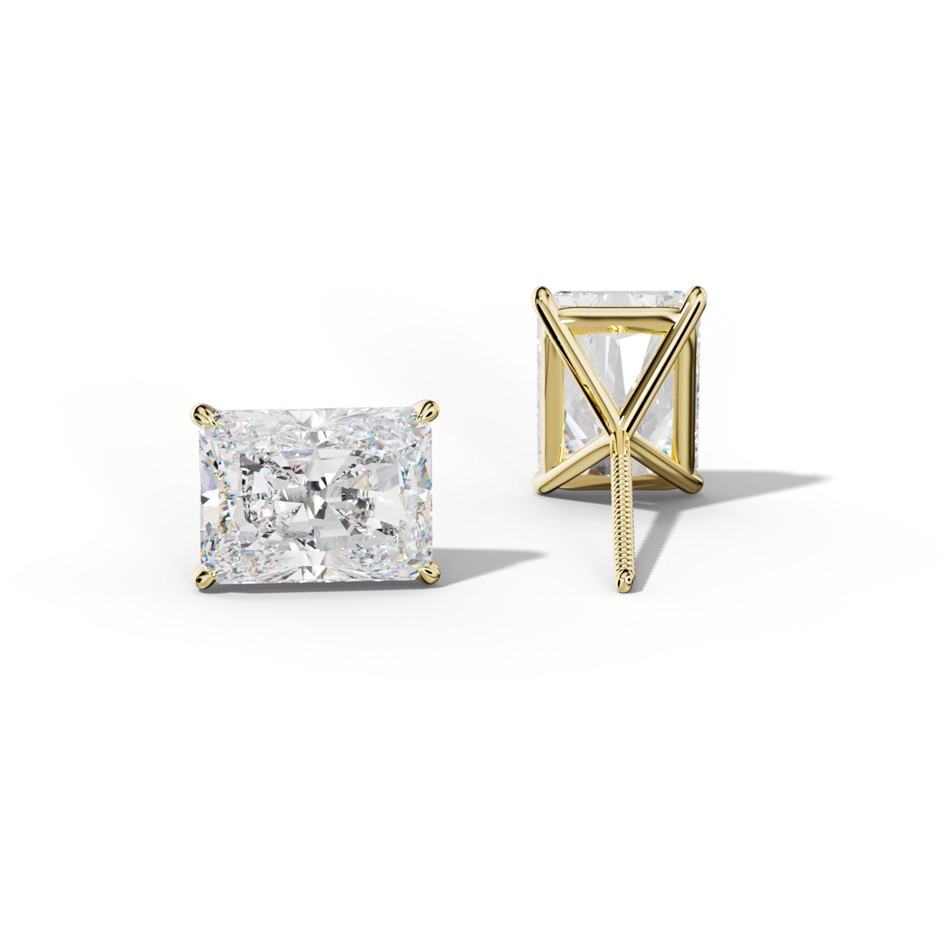 Radiant Diamond Stud Earrings With Four Prong Martini Settings - 1/2 - 18K Yellow Gold