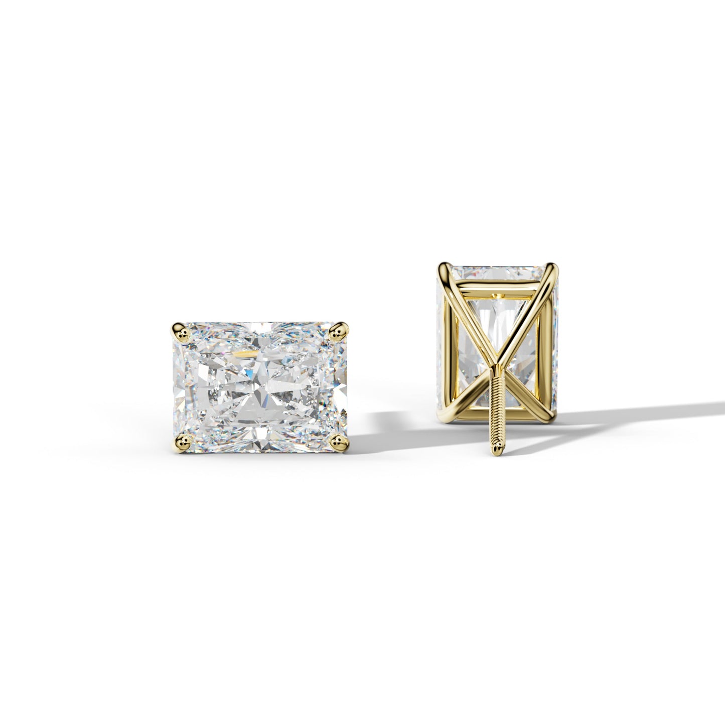 Radiant Diamond Stud Earrings With Four Classic  Prong Martini Settings - 1/2 - 18K Yellow Gold