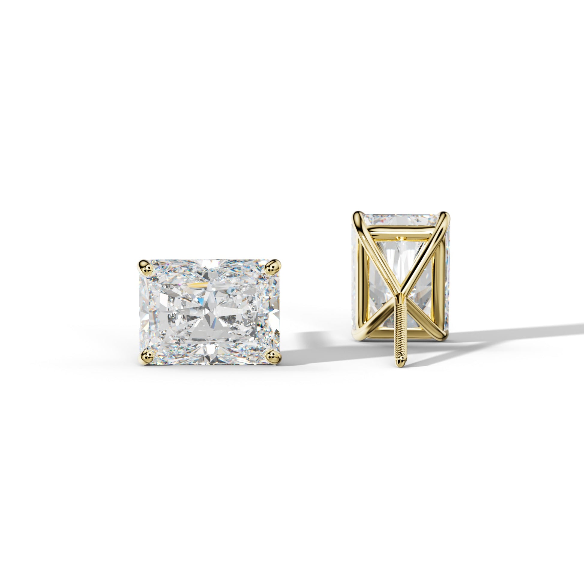 Radiant Diamond Stud Earrings With Four Classic  Prong Martini Settings - 1/2 - 18K Yellow Gold