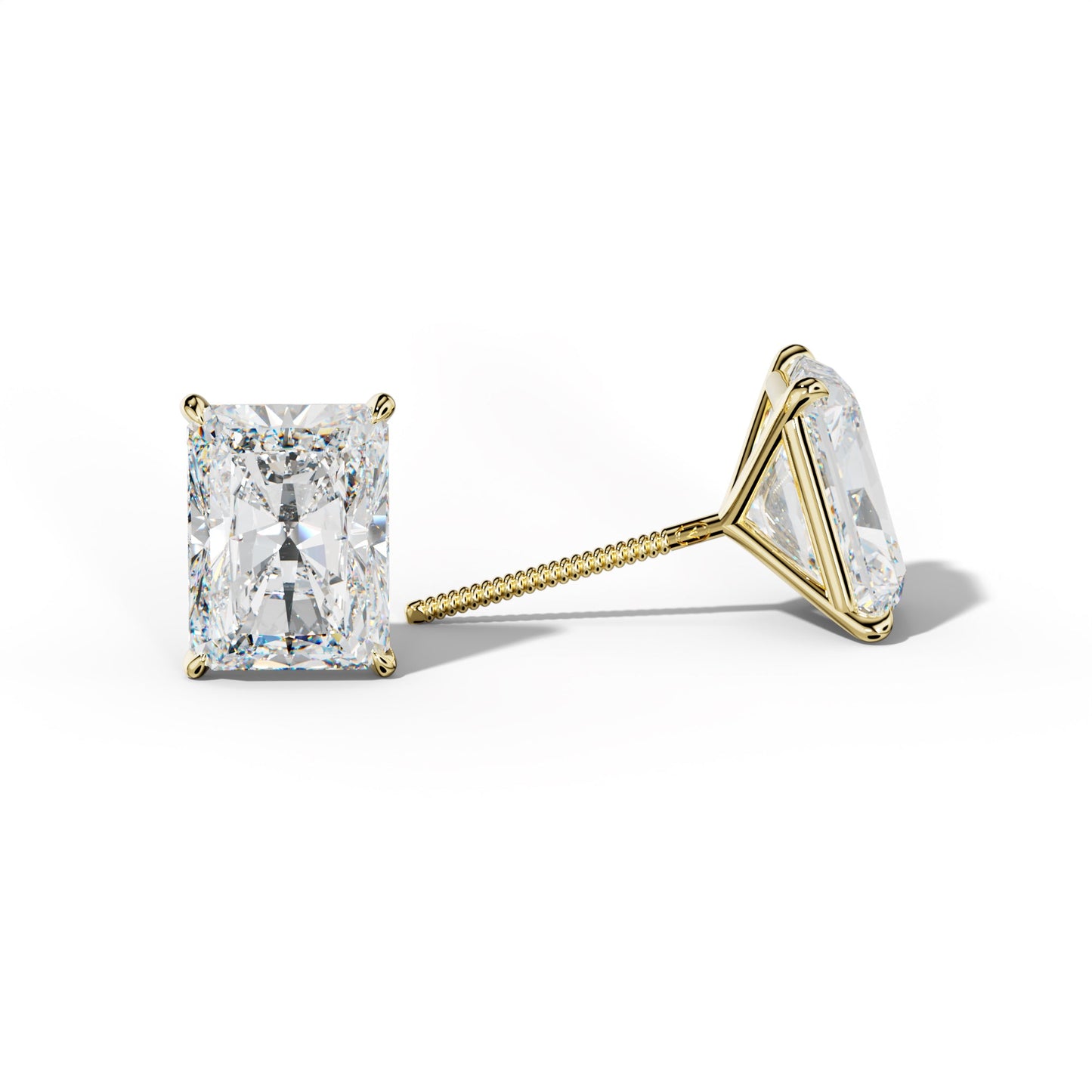 Radiant Diamond Stud Earrings With Four Prong Martini Settings - 1/2 - 18K White Gold