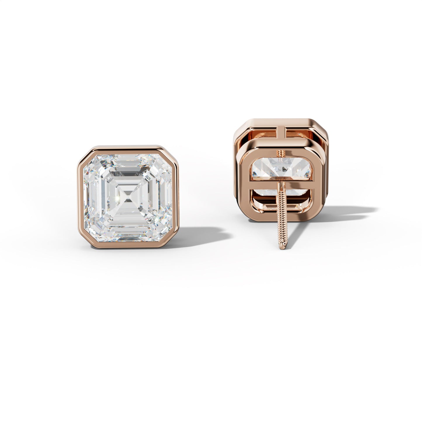 Asscher Diamond Stud Earrings With Bezel Setting - 1/2 - Platinum 950