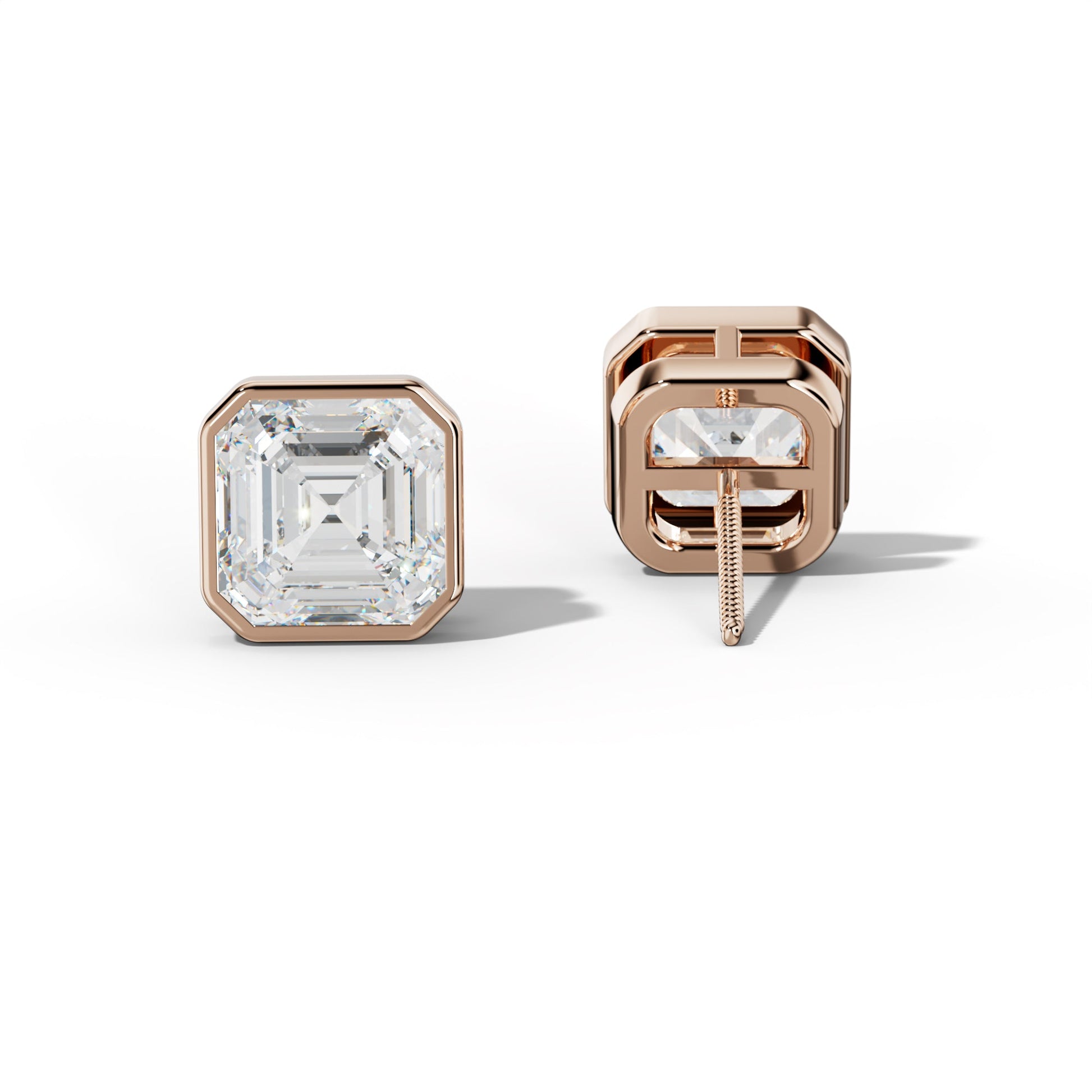Asscher Diamond Stud Earrings With Bezel Setting - 1/2 - Platinum 950