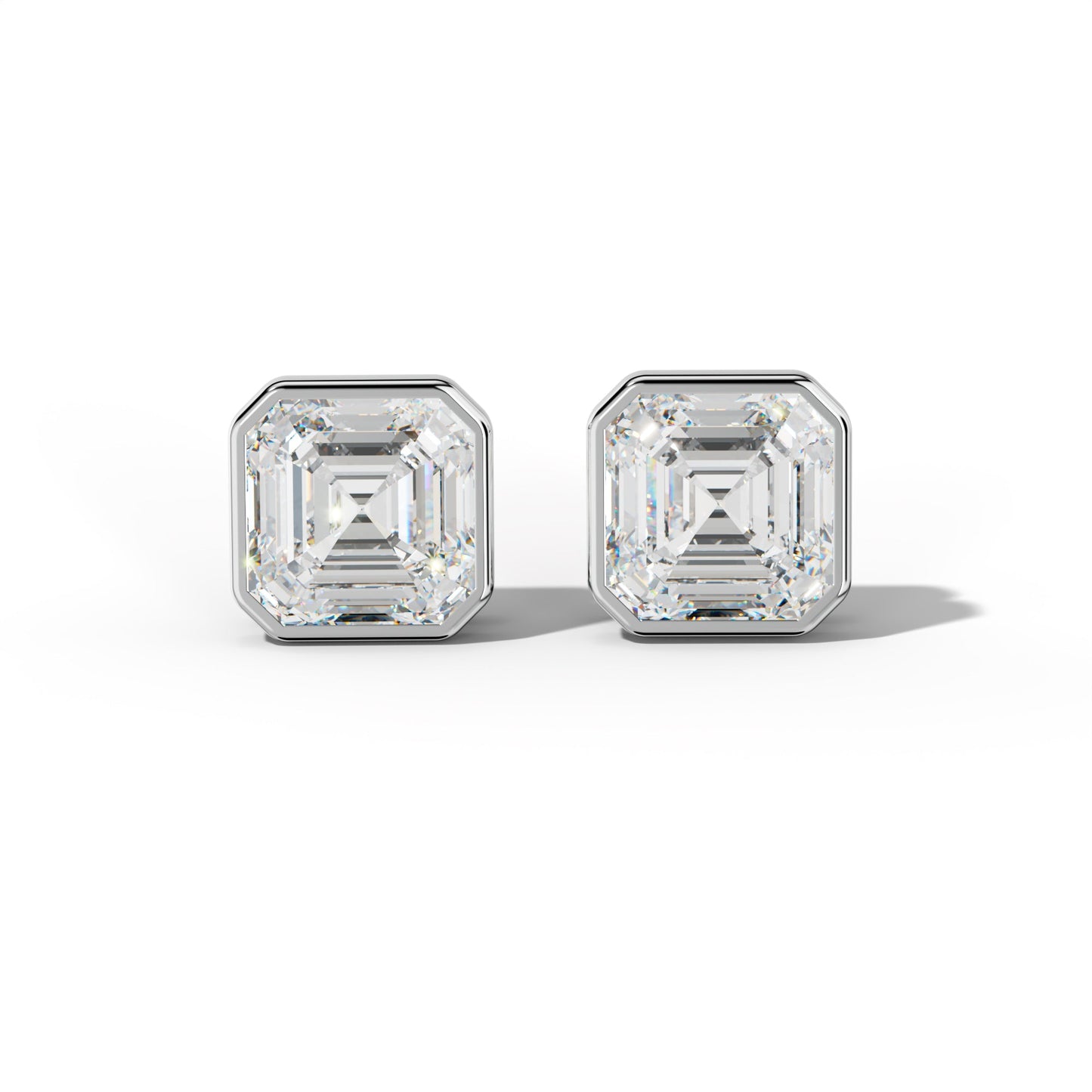 Asscher Diamond Stud Earrings With Bezel Setting - 1/2 - 14K Rose Gold