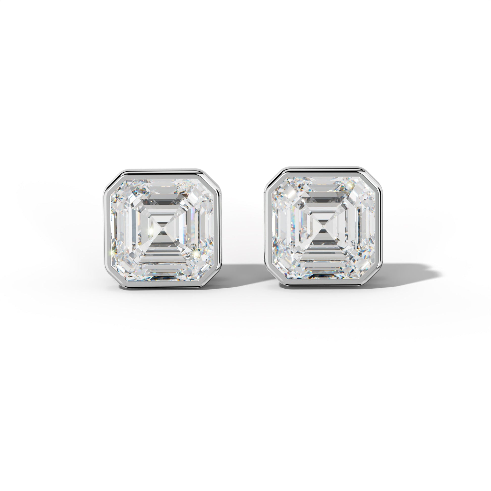 Asscher Diamond Stud Earrings With Bezel Setting - 1/2 - 14K Rose Gold