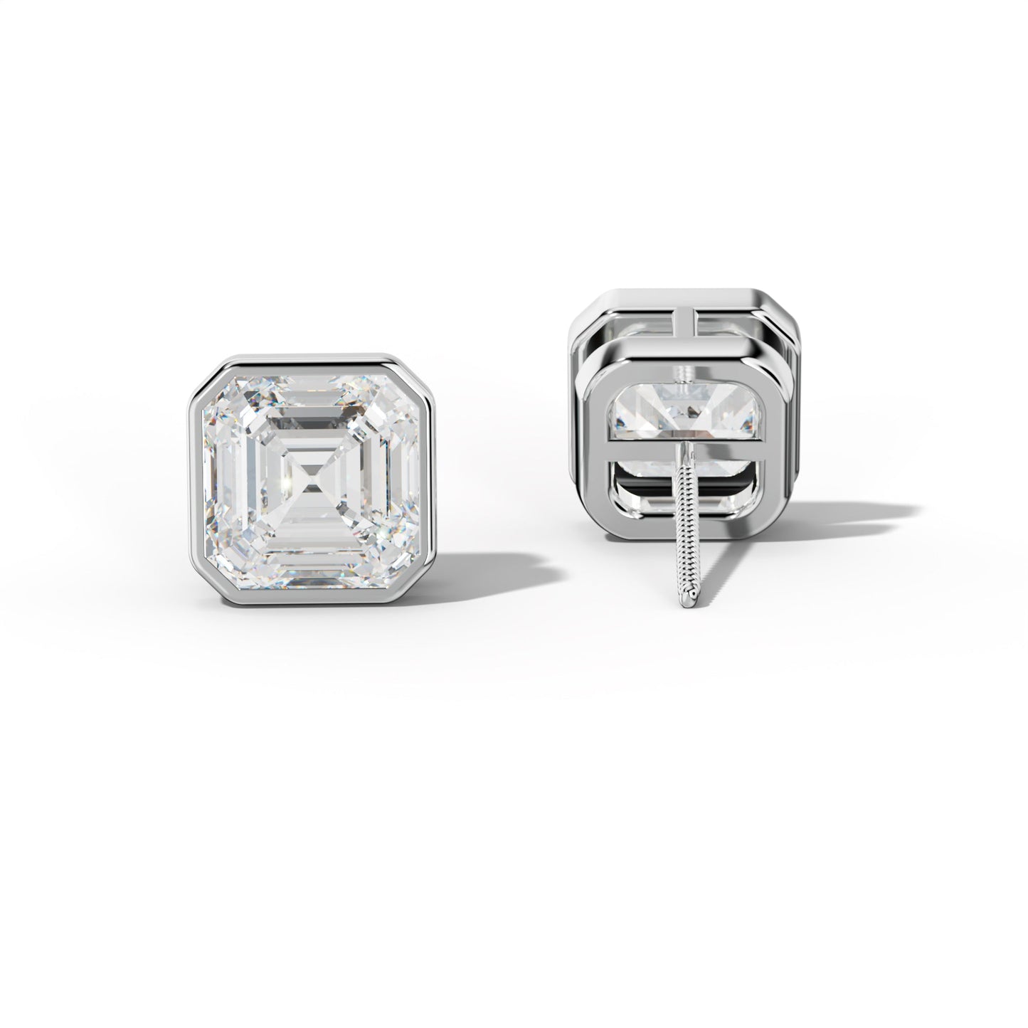 Asscher Diamond Stud Earrings With Bezel Setting - 1/2 - 14K Yellow Gold