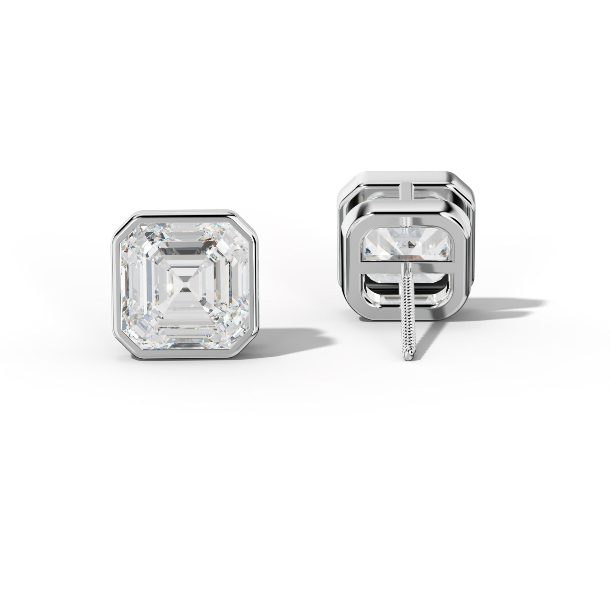 Asscher Diamond Stud Earrings With Bezel Setting - 1/2 - 14K Yellow Gold
