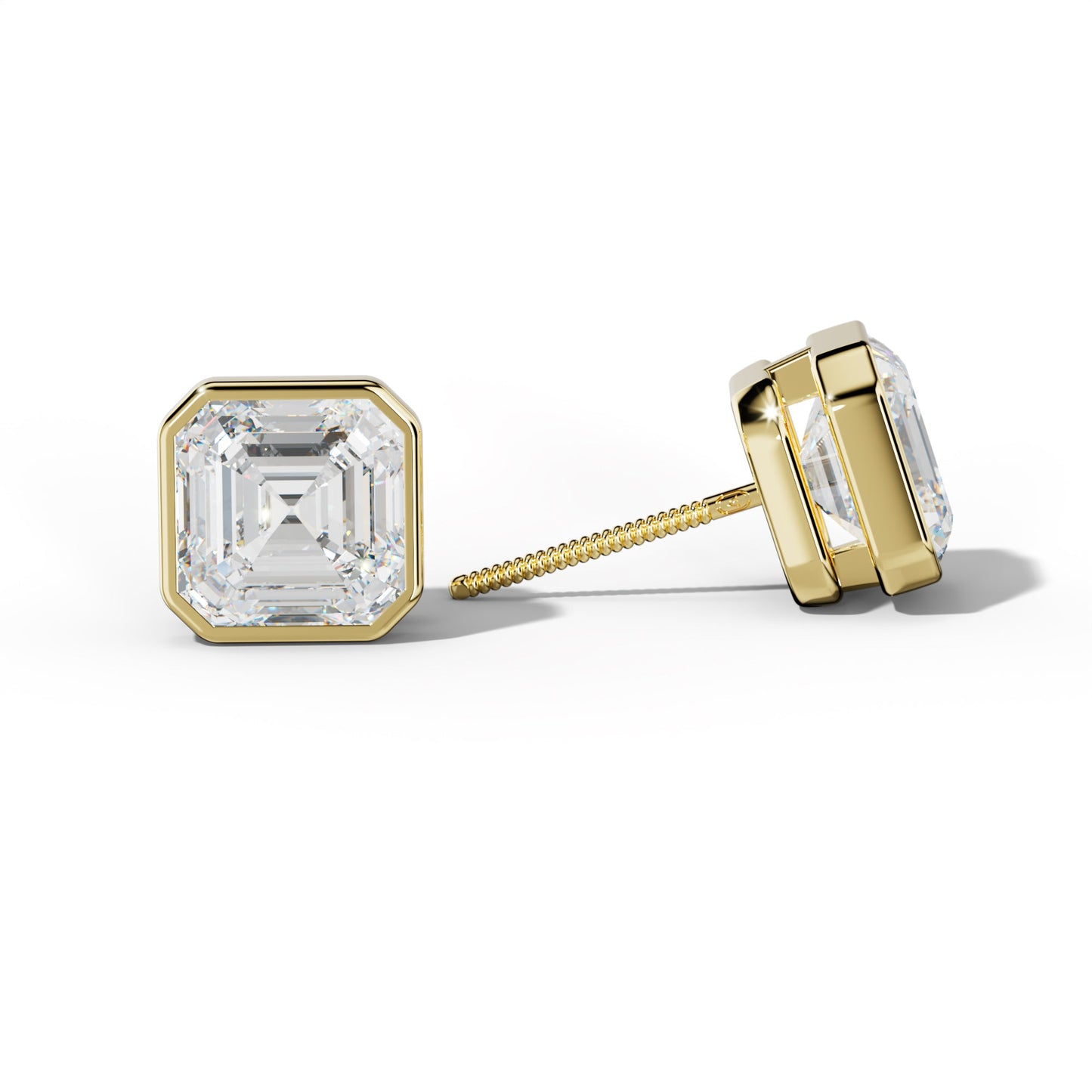 Asscher Diamond Stud Earrings With Bezel Setting - 1/2 - 18K White Gold