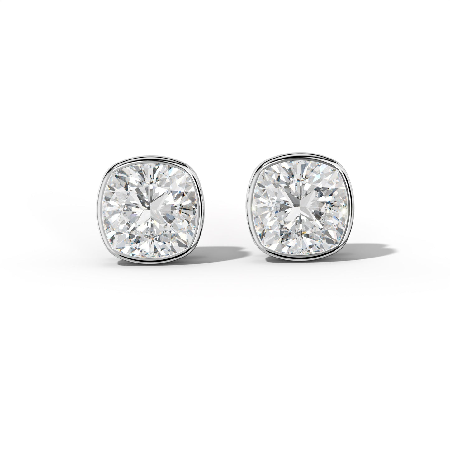 Cushion Diamond Stud Earrings With Bezel Setting - 1/2 - 14K Rose Gold