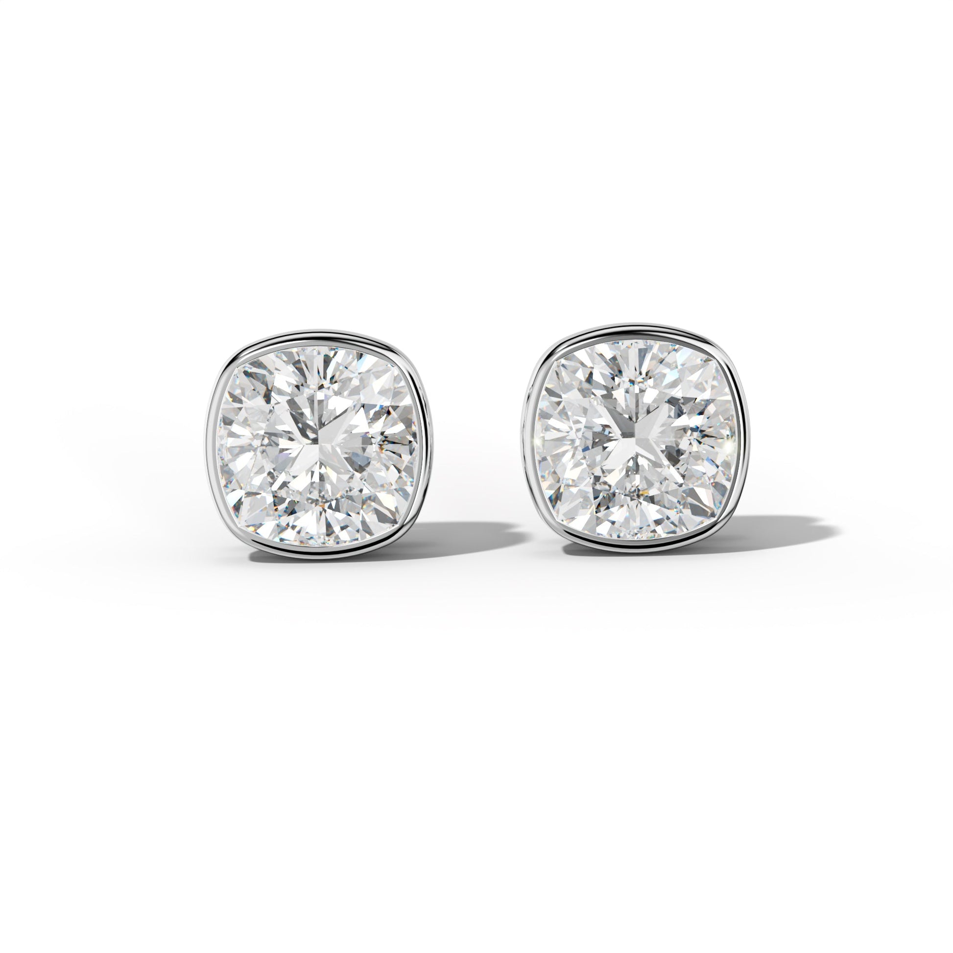 Cushion Diamond Stud Earrings With Bezel Setting - 1/2 - 14K Rose Gold
