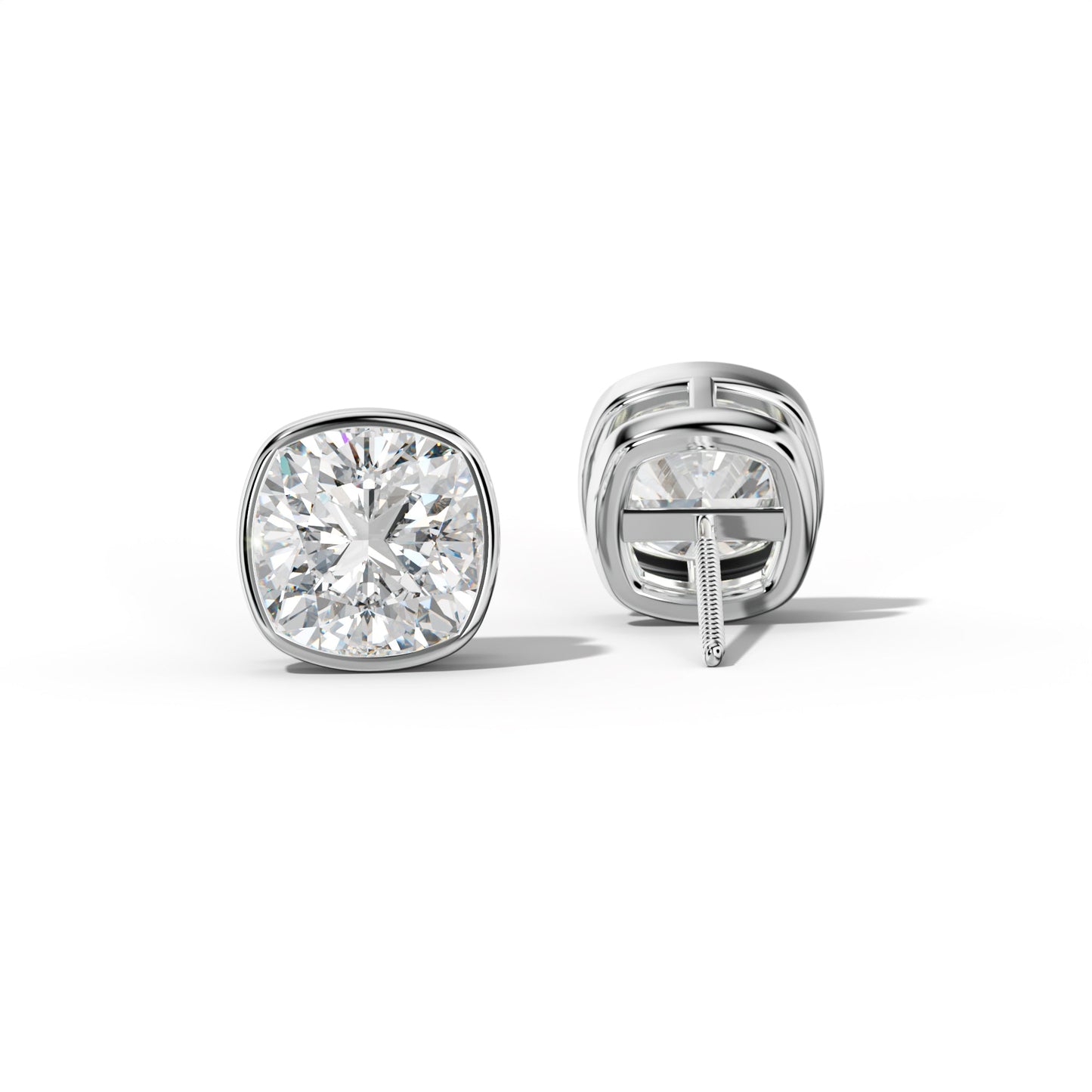 Cushion Diamond Stud Earrings With Bezel Setting - 1/2 - 14K Yellow Gold