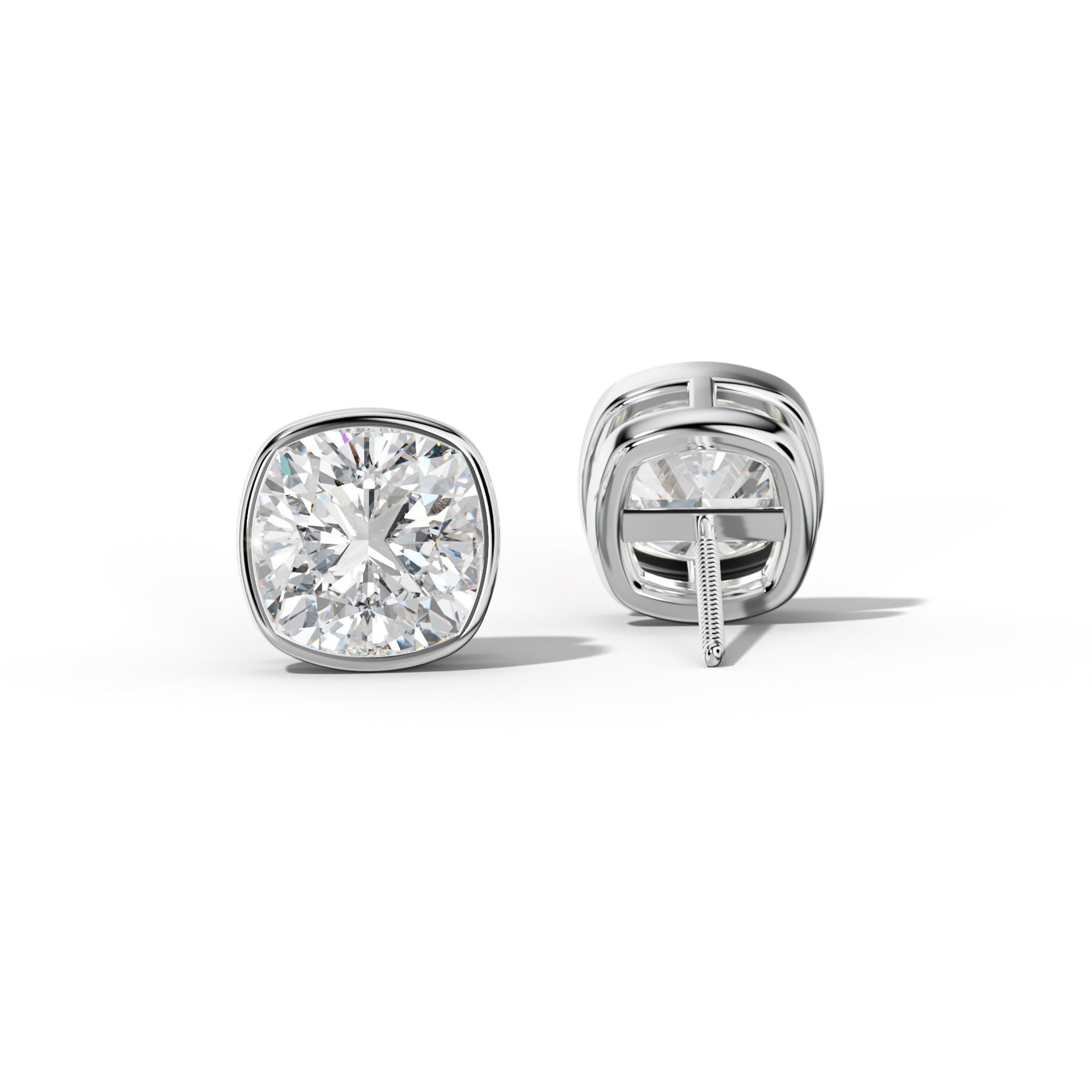 Cushion Diamond Stud Earrings With Bezel Setting - 1/2 - 14K Yellow Gold