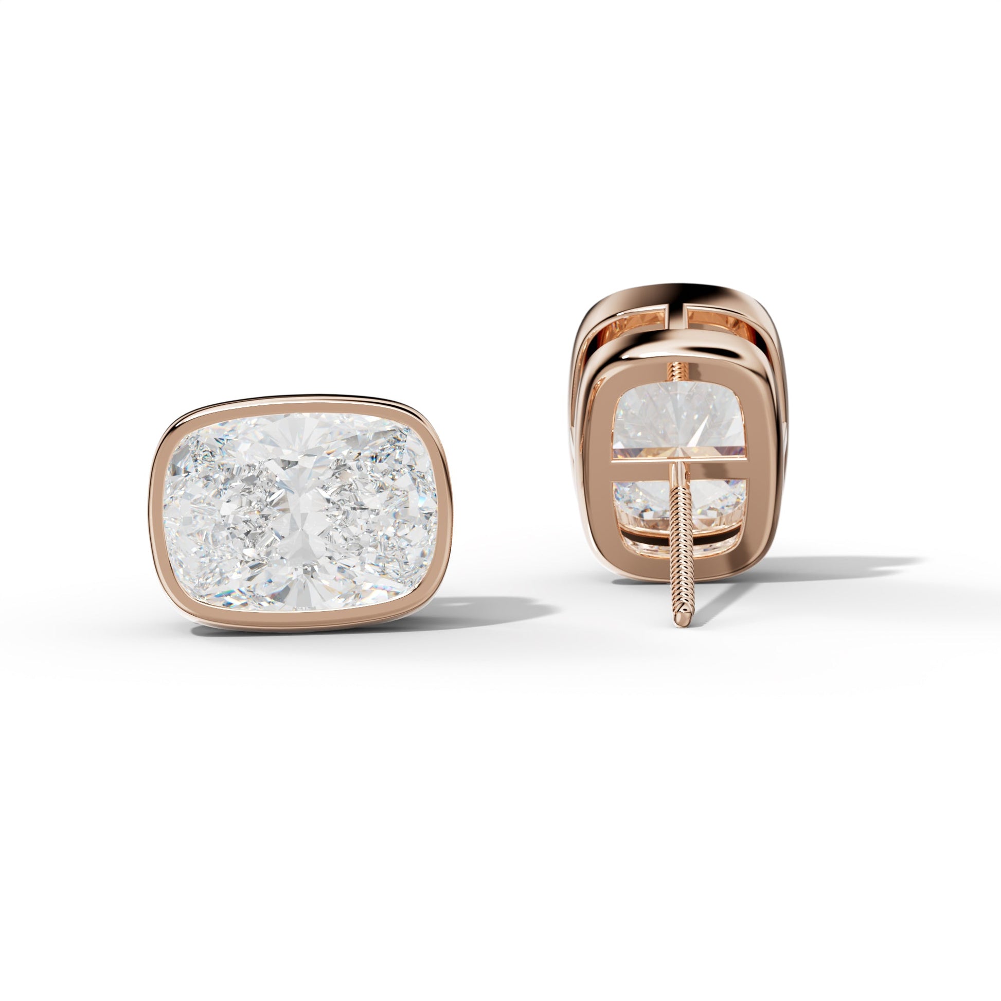 Elongated Cushion Diamond Stud Earrings With  Bezel Setting - 1/2 - Platinum 950